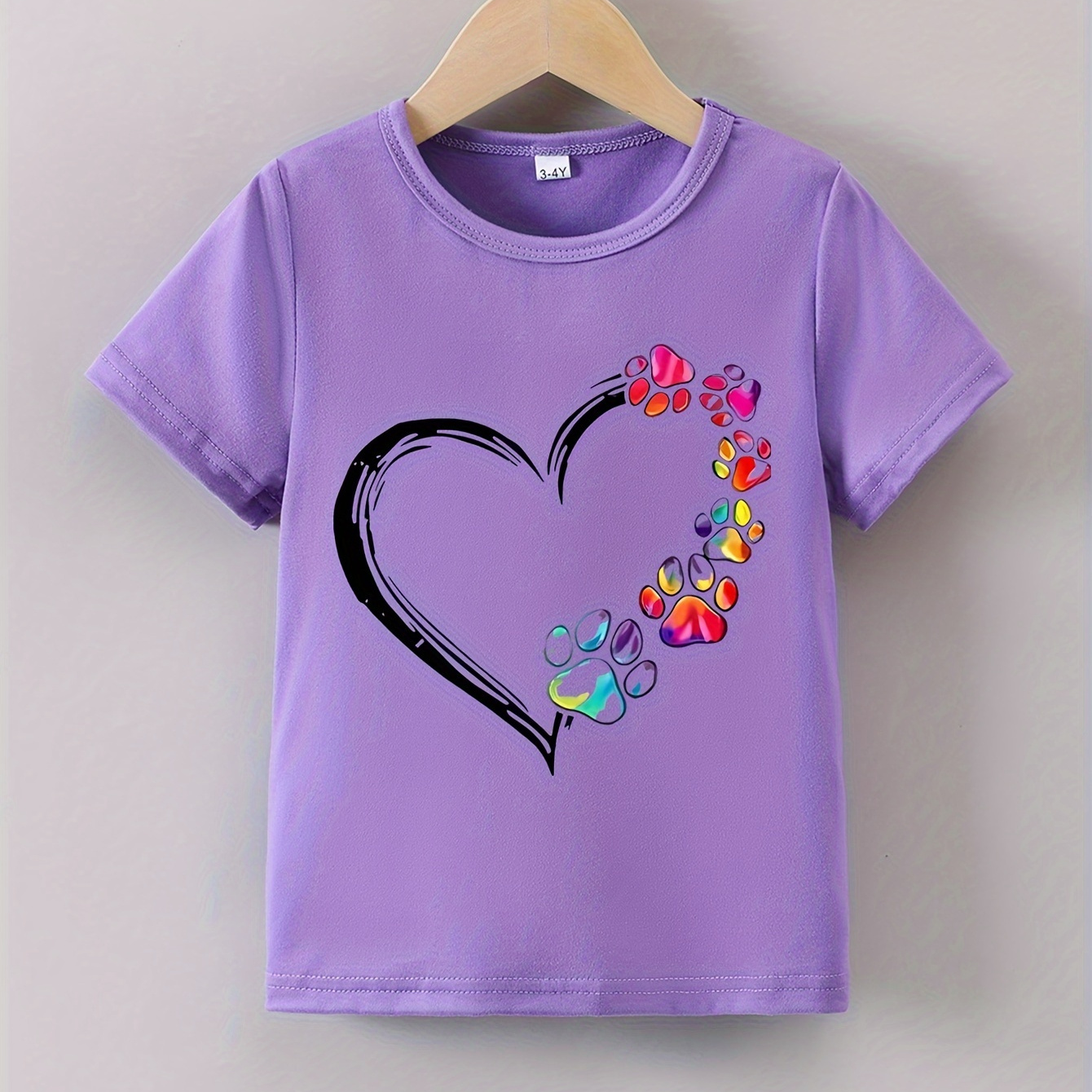 

Heart Graphic Print Creative T-shirts, Soft & Elastic Comfy Crew Neck Short Sleeve Tee, Girls' Summer Tops