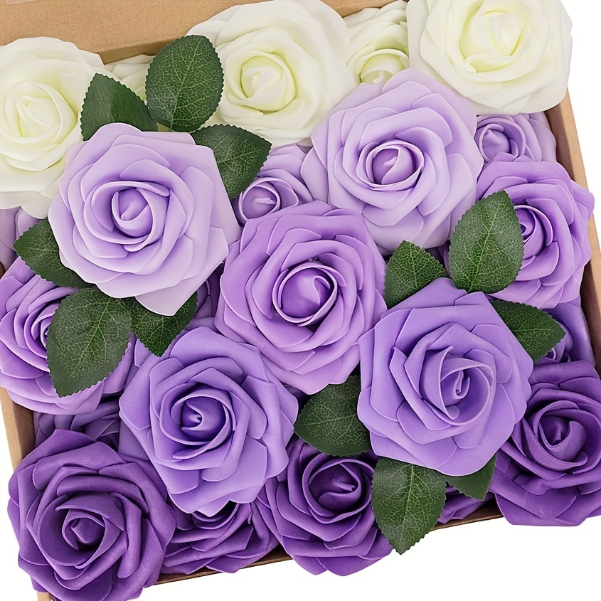

25pcs Gradient Purple Rose Artificial Flowers - Perfect For Home, Bedroom, Office, Wedding & More Decor!
