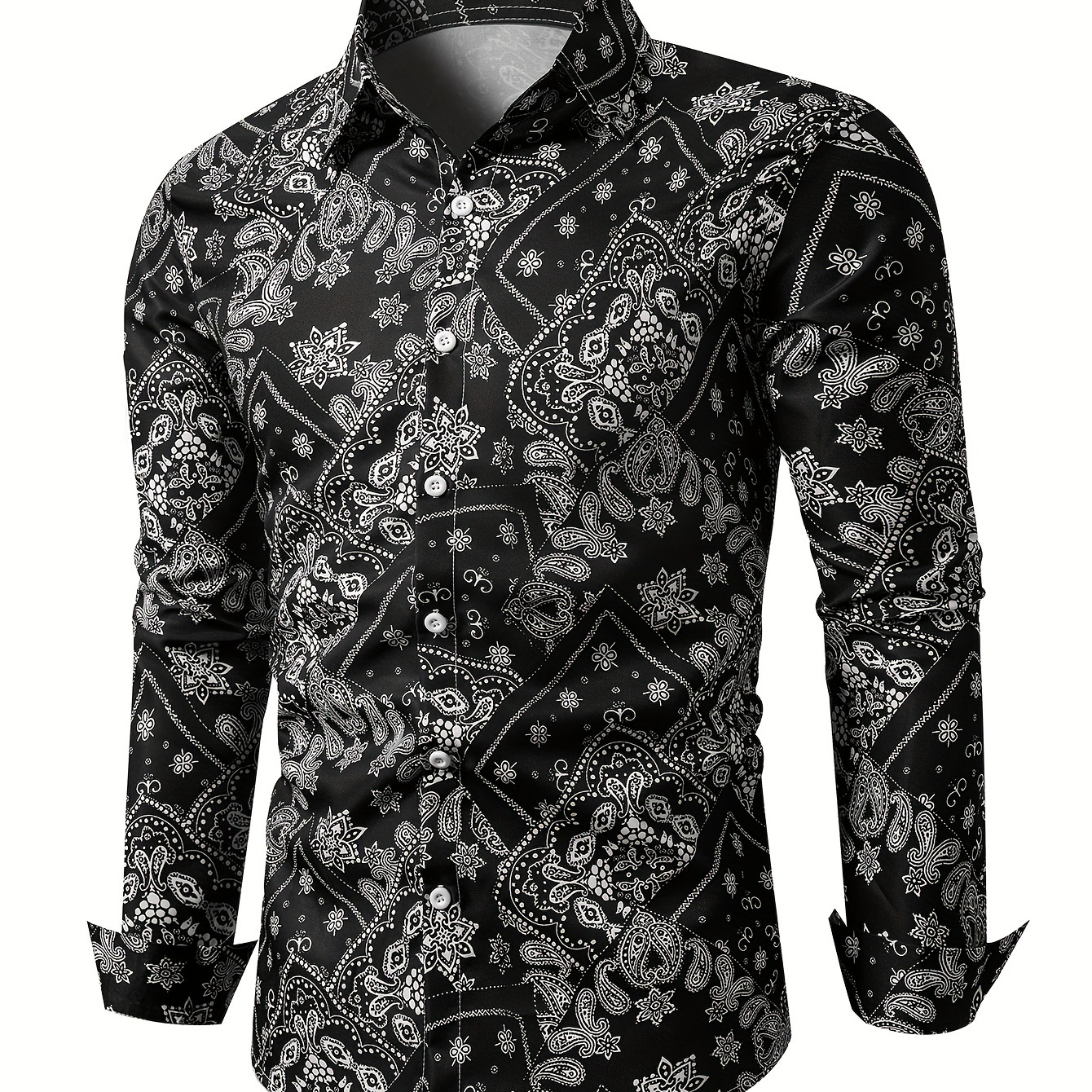 

Chemise Boutonnée Rétro À Col Rabattu À Manches Longues Avec Motif Paisley Pour Hommes, Chemise Décontractée Pour Les Vacances Et Le Quotidien, Streetwear