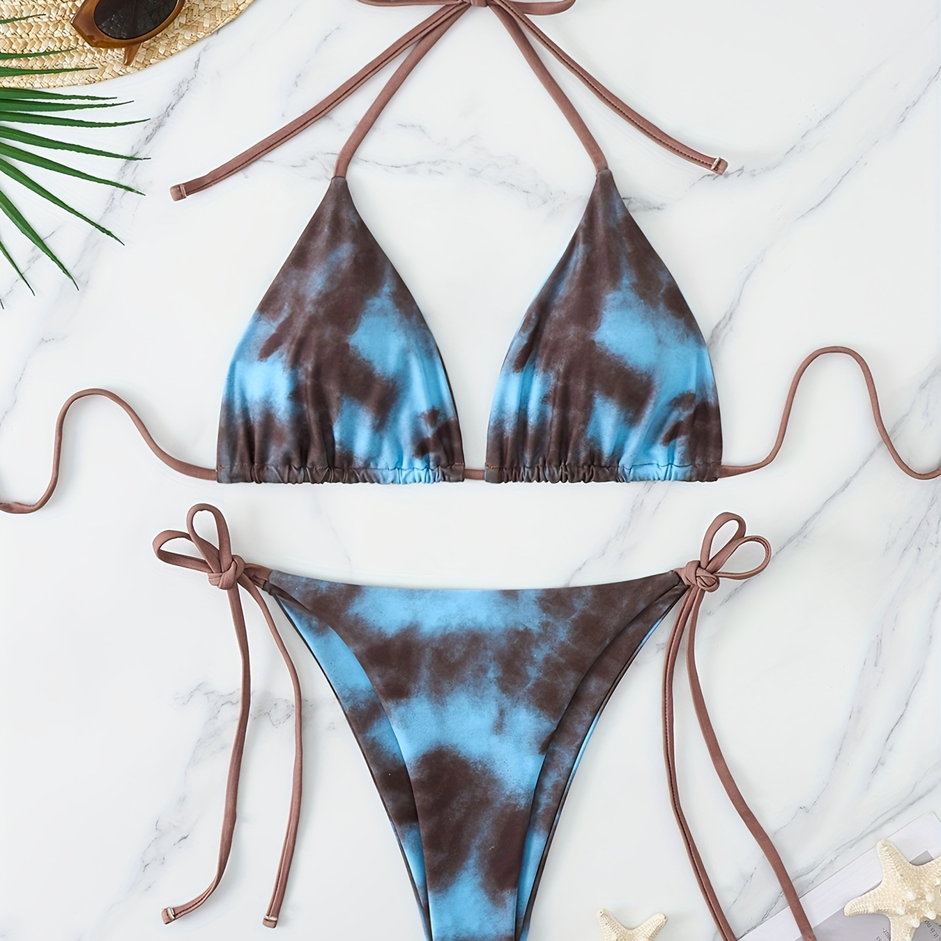 

Tie Dye 2 Piece Set Bikini, Triangle Halter Neck High Cut Tie Side Swimsuits, Women's Swimwear & Clothing