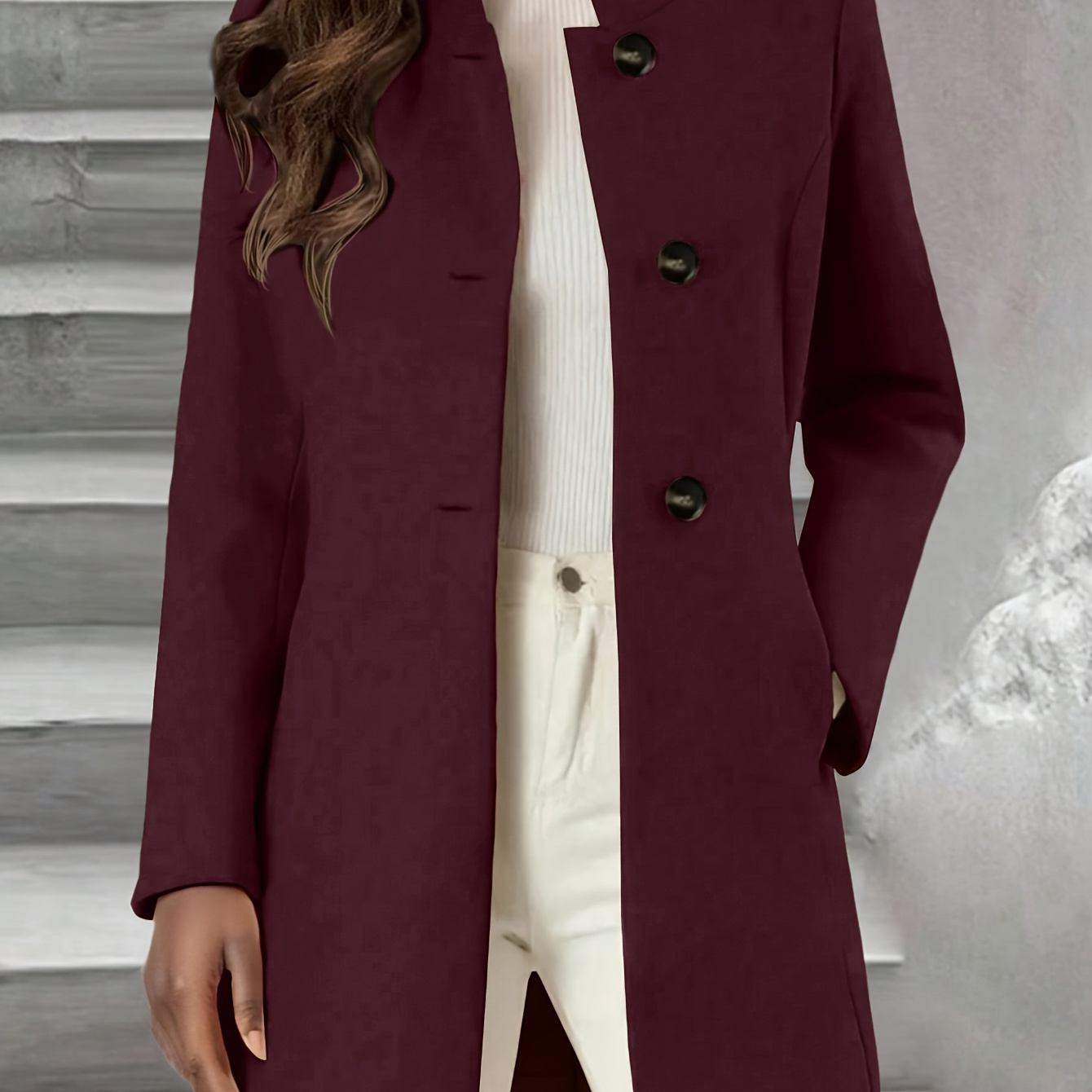 

Veste Élégante à Boutons pour Femme à Manches Longues en - Blazer Chic en Polyester avec Design à Double Boutonnage, Lavable en Machine, Idéal pour /Hiver