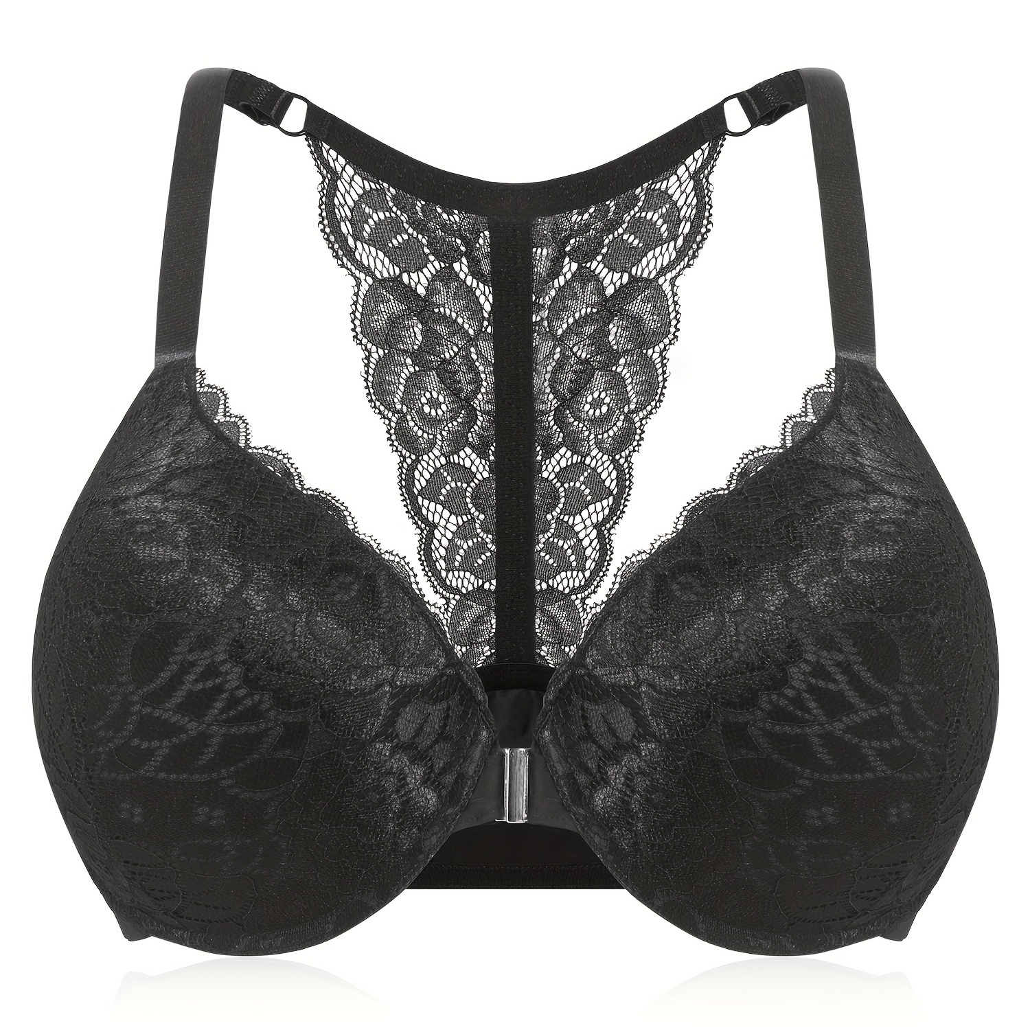 

Women's Music Festival Sexy Bra, Plus Size Floral Lace Lightly Lined Racer Back Front Closure Underwire T-shirt Bra