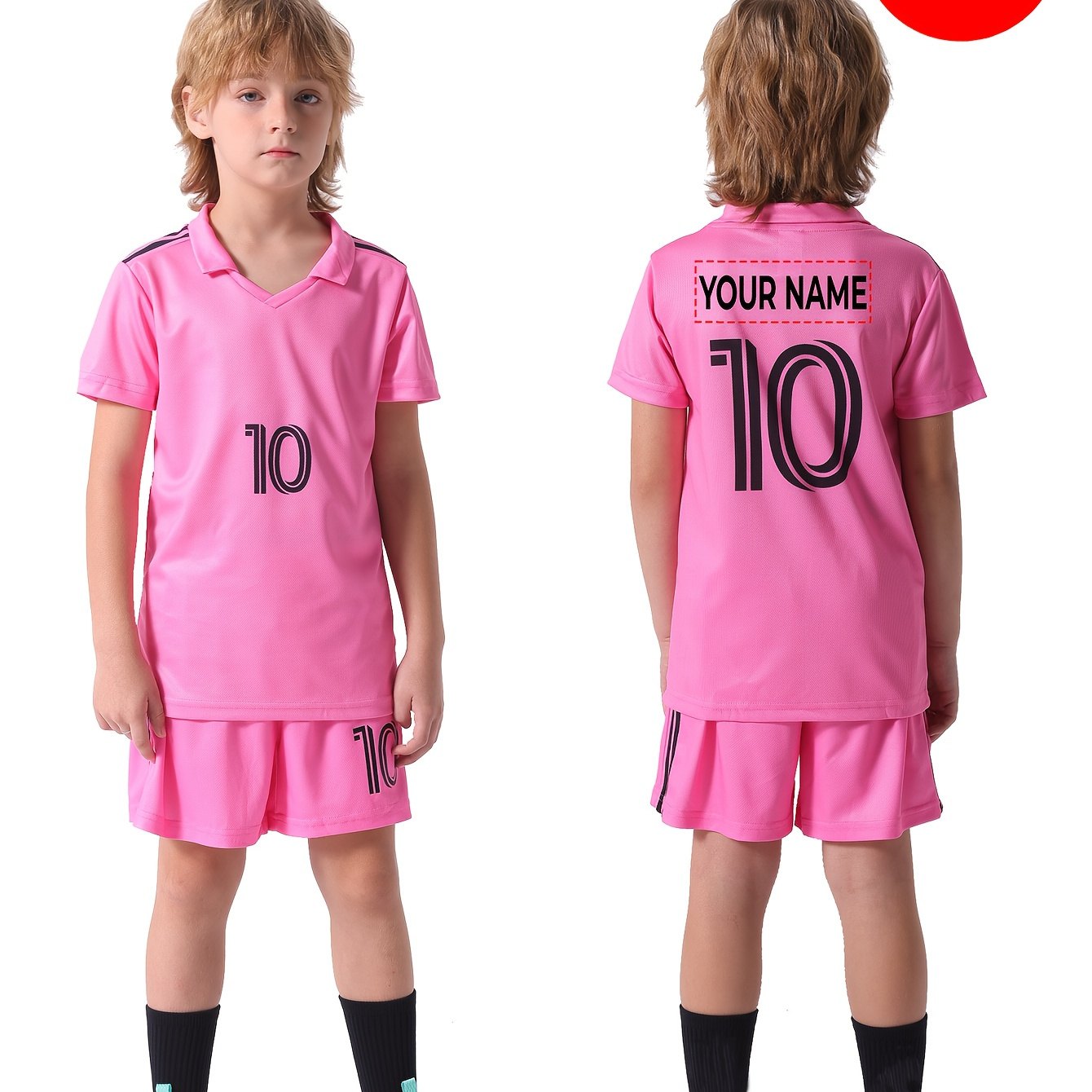 

Customizable Kids Soccer Kit, Polyester Athletic Training Outfit, Breathable Quick-dry, Personalized Name, Regular Fit, Sports Jersey & Shorts Set For Football, , Daily Casual Wear, For Outdoor