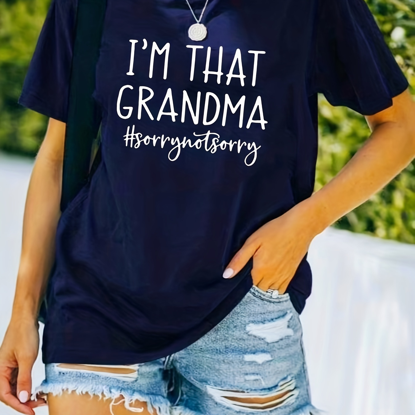 

Plus Size Casual T-shirt, Women's Plus Letter Print Short Sleeve Round Neck Slight Stretch T-shirt