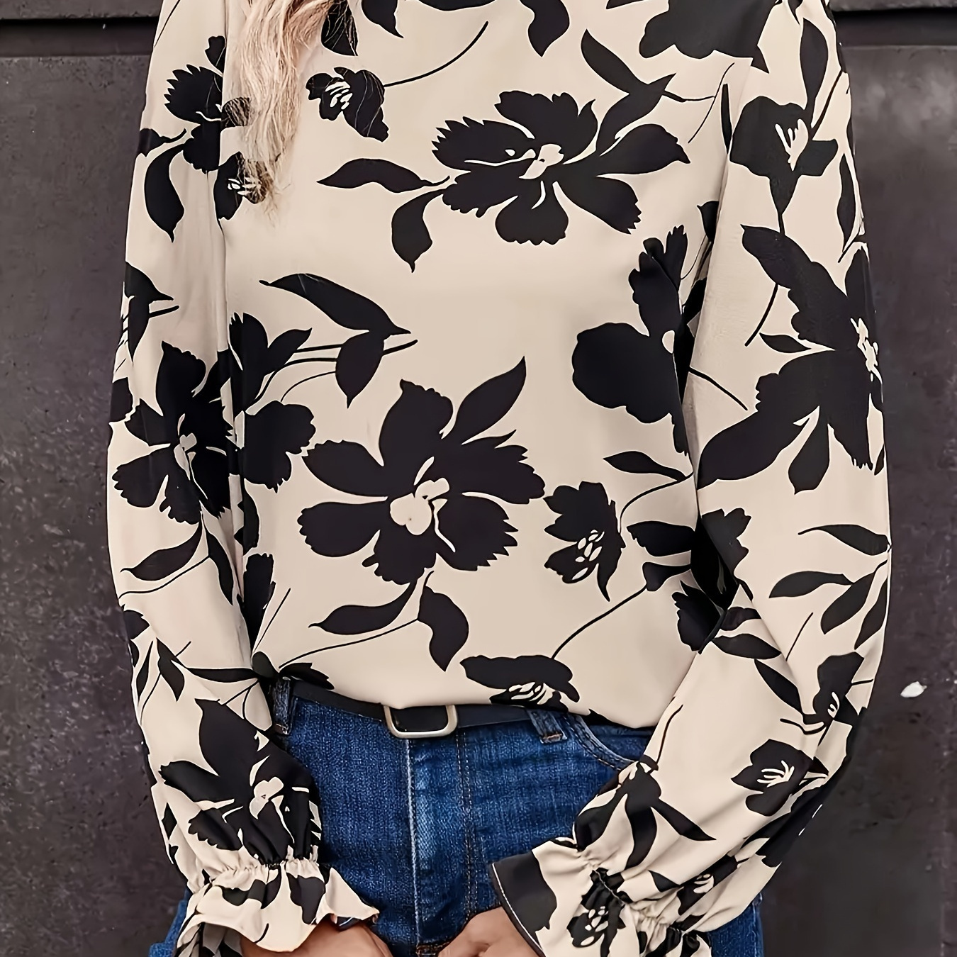 

Chemisier À Dos Noué Imprimé Floral, Blouse Élégante À Manches Longues Pour Le Printemps Et L'automne, Vêtements Pour Femmes