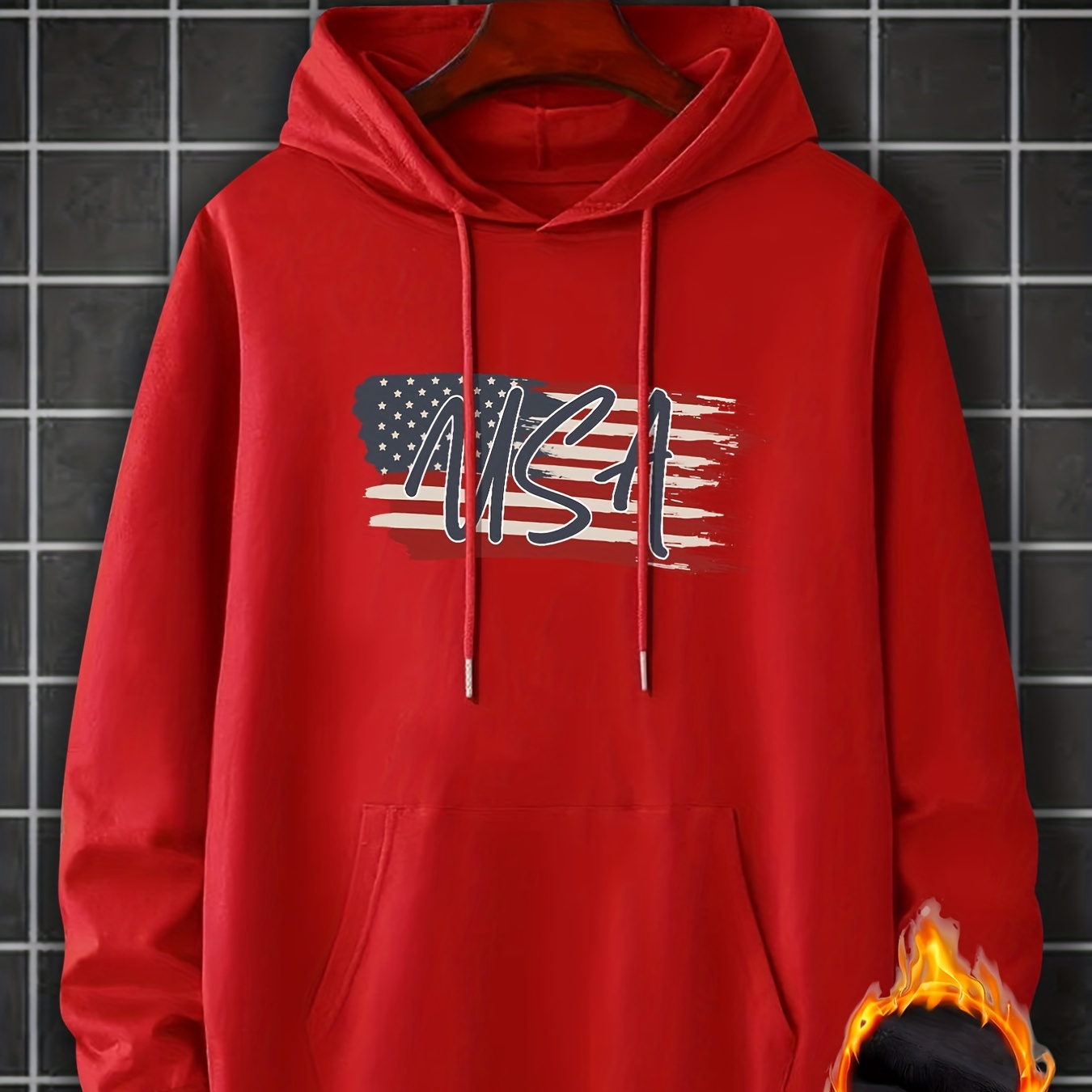 

Men's Hooded Sweatshirt, "usa" & Flag Graphic Print Long Sleeve Sweatshirt, Oversized Sports Tops For Big & Tall Guys, Perfect For Spring/autumn, Plus Size