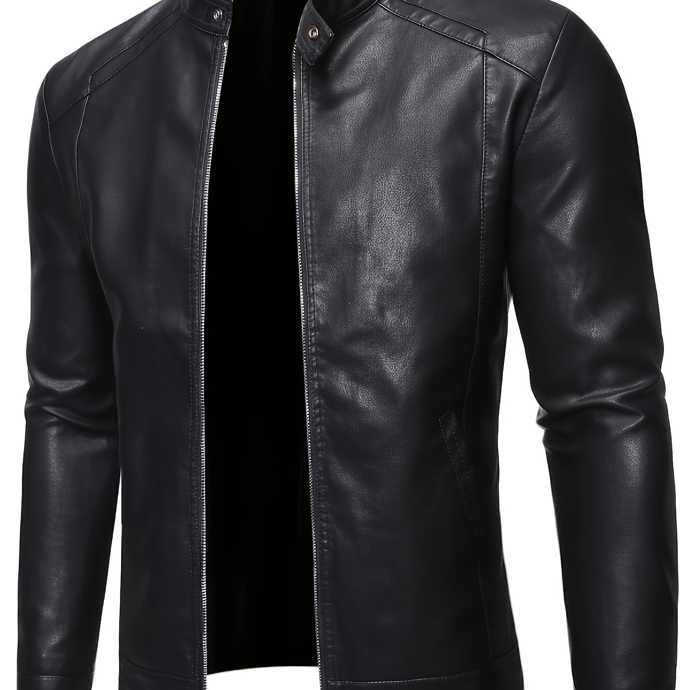 

Veste en cuir faux de style rue avec col - Mélange de polyester, couleur unie non extensible, longues manches régulières, veste zippée en PU casual pour le cyclisme et le port