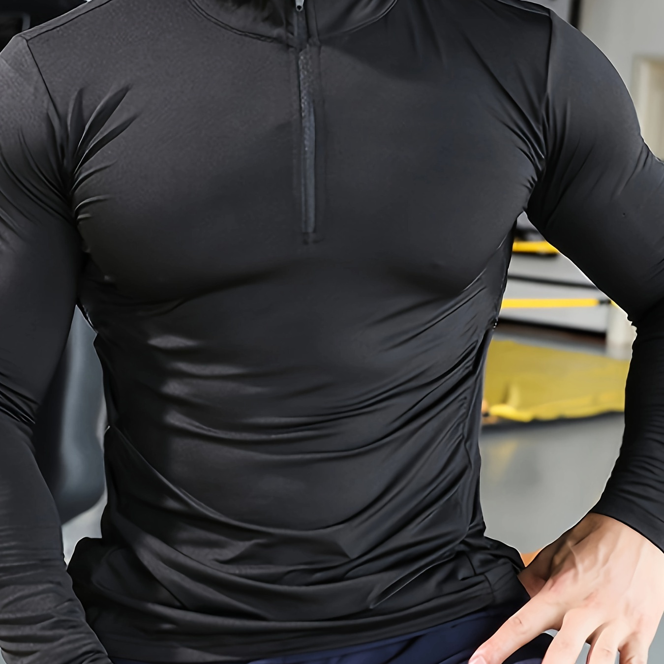 

Men' Slim-fitting Clothes With Zipper Collar, Long Sleeves For Basketball, Running, Quick-drying, Breathable, , Fitness, Muscle Lifting, Long Sleeves