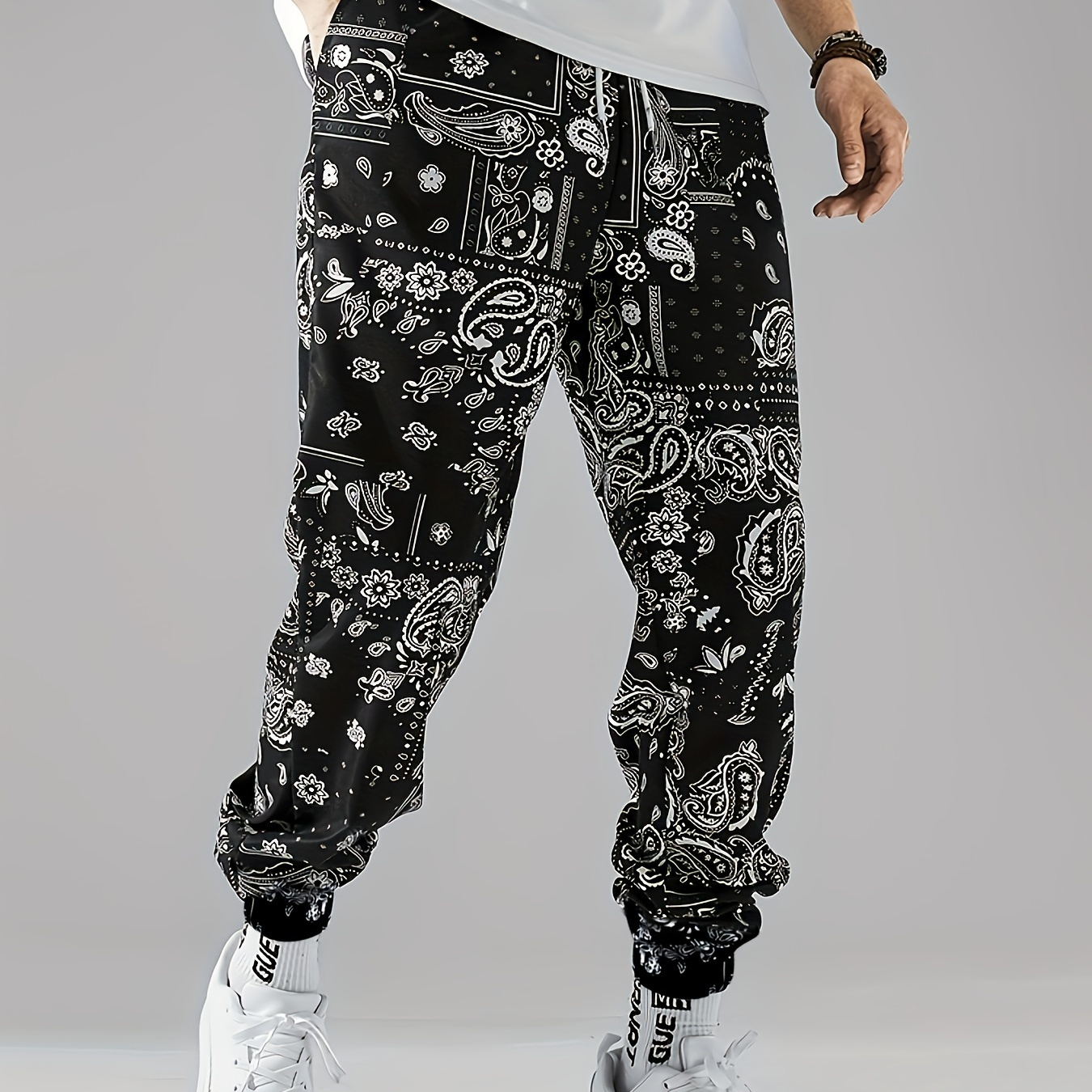 

Men's Paisley Pattern Graphic Print Joggers For Outdoor, Hip Hop Trousers