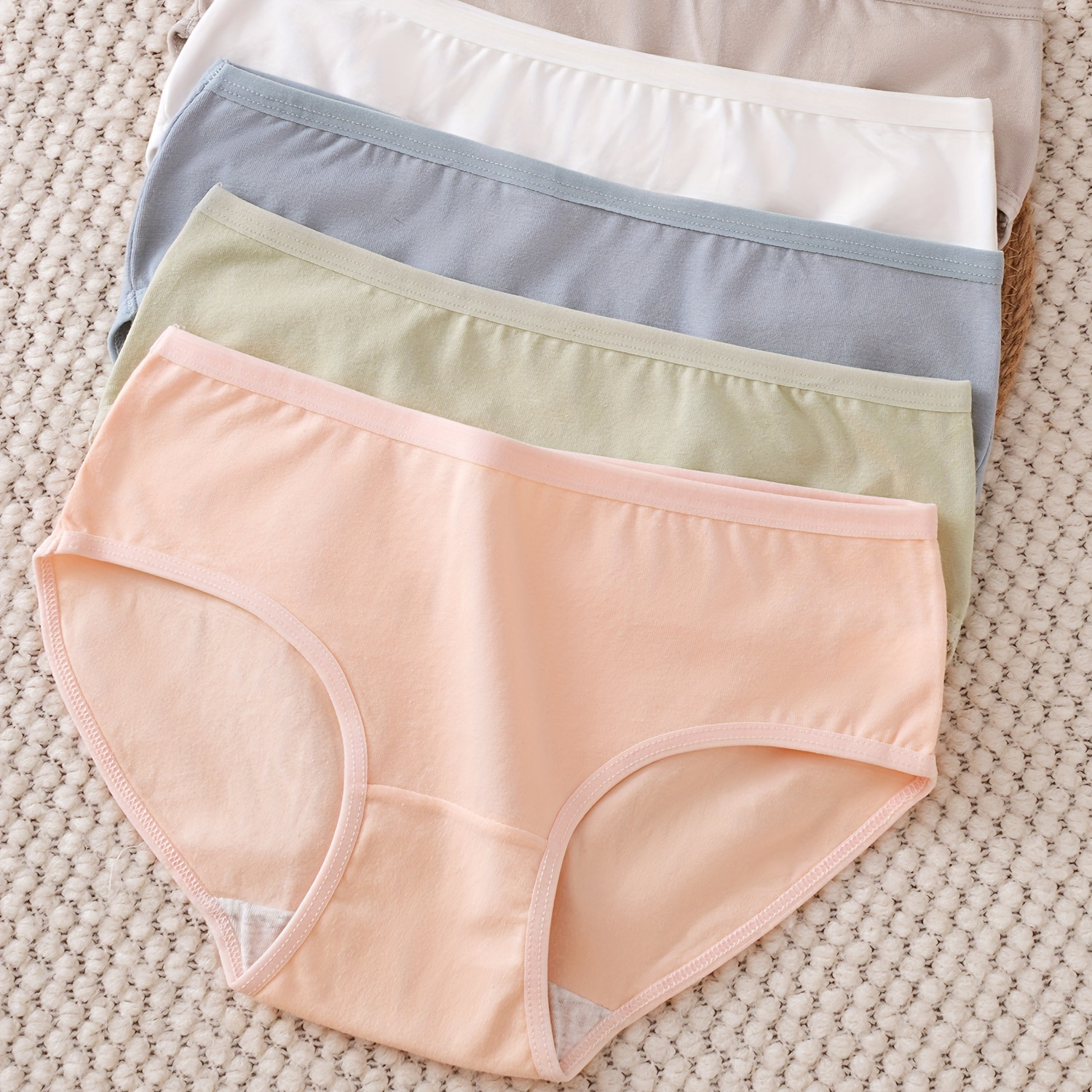 

Women's Mid-rise Brief Panties 5-pack - Cotton Spandex Blend, Simple Solid Color, Comfort Knit Fabric Underwear