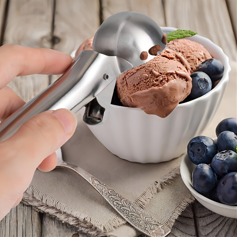 Cuchara de helado de acero inoxidable, cuchara para helado con mango cómodo  para galletas para yogur, helado (plata)