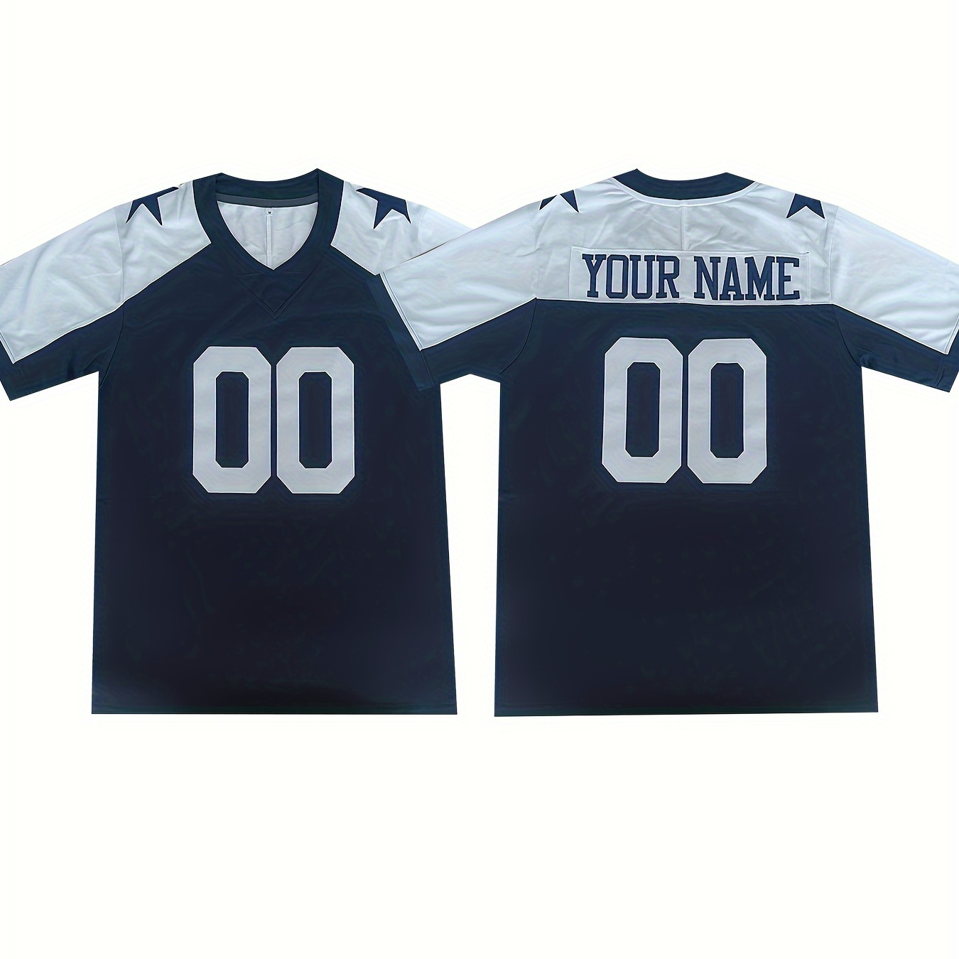 

Men's Football Jersey With Customized Name And Number Embroidery, Color Block Comfy Sports Top For Summer Training & Competition