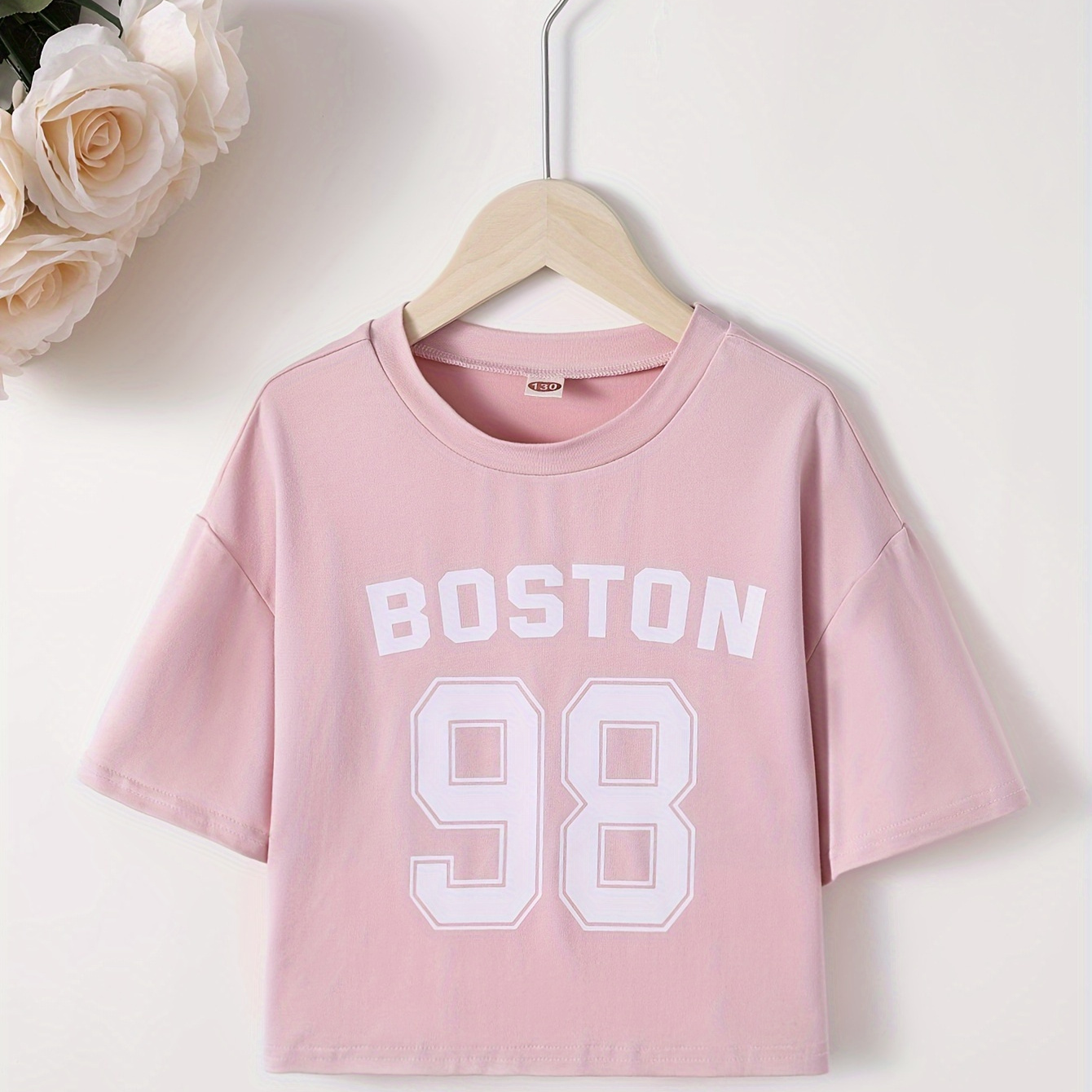 

Girls Letter Print Loose Fit Short Sleeve T-shirt, Casual Tees For Summer Gift