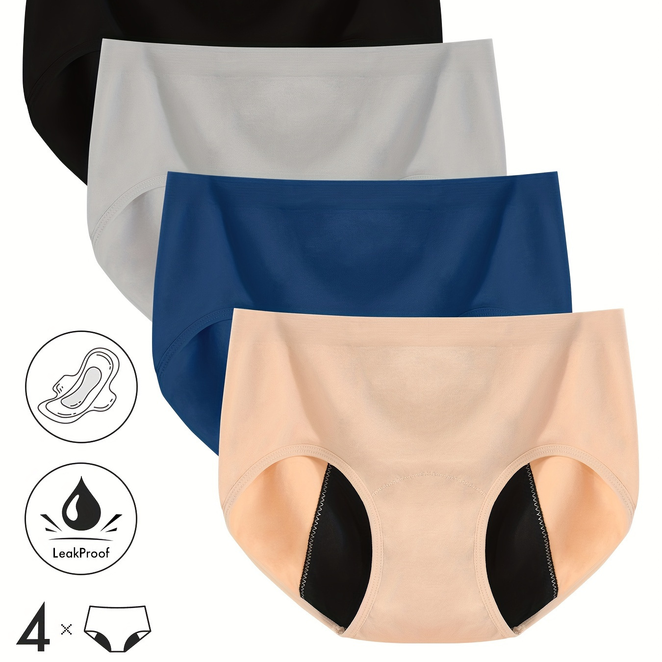 

4pcs Menstrual Period Panties, Comfy & Breathable Full-coverange Anti-leak Panties, Women's Lingerie & Underwear