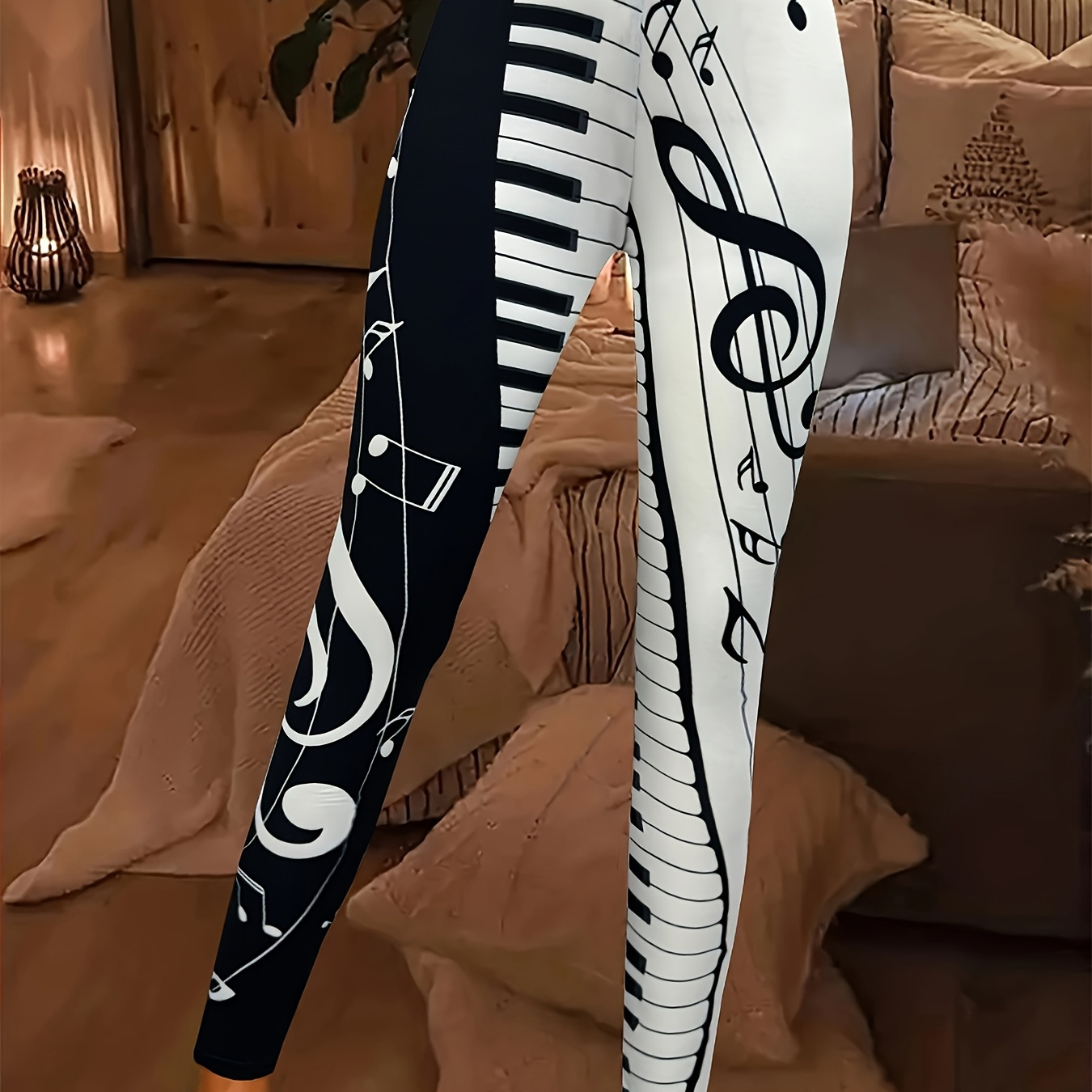 

Stylish Music Note & Keyboard Print Leggings - Wear, Machine Washable, Perfect Gift For Musicians And Artists