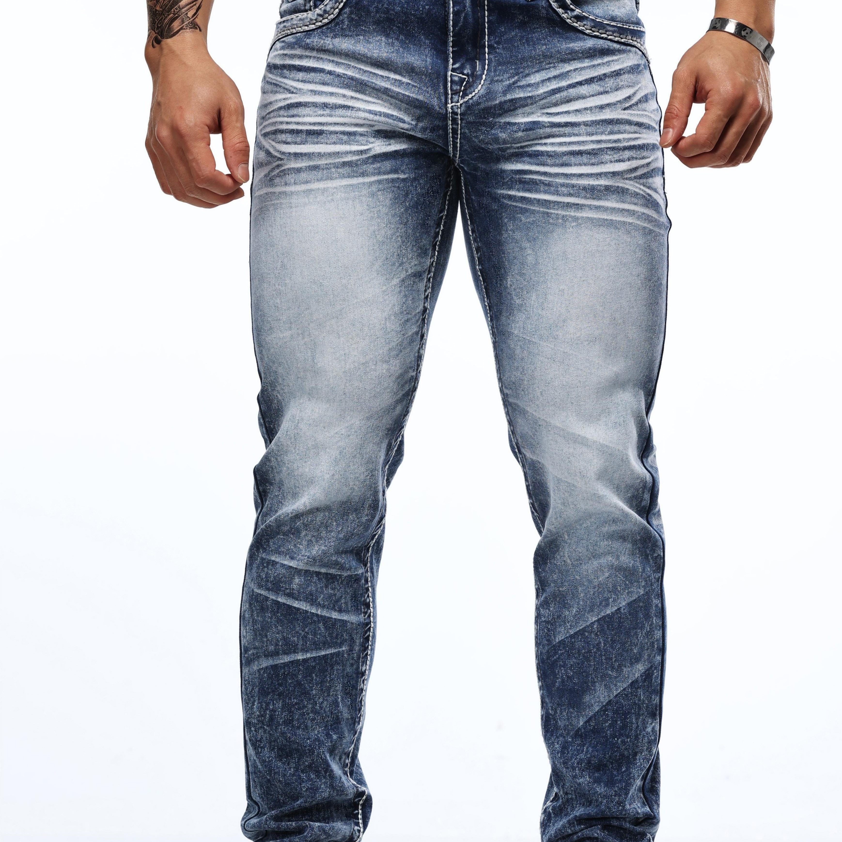 

Chic Solid Denim Pants For Men, Slim Fit Jeans For Male, Stylish Casual Streetwear