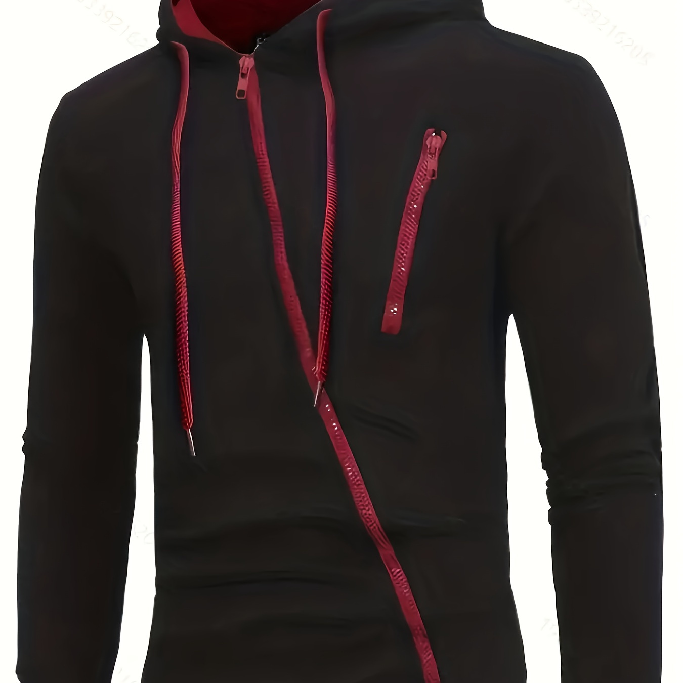 

Men' Zip-up Hoodie With Pockets, Trendy Comfy Sweatshirt With Slant Zipper For Spring And Autumn