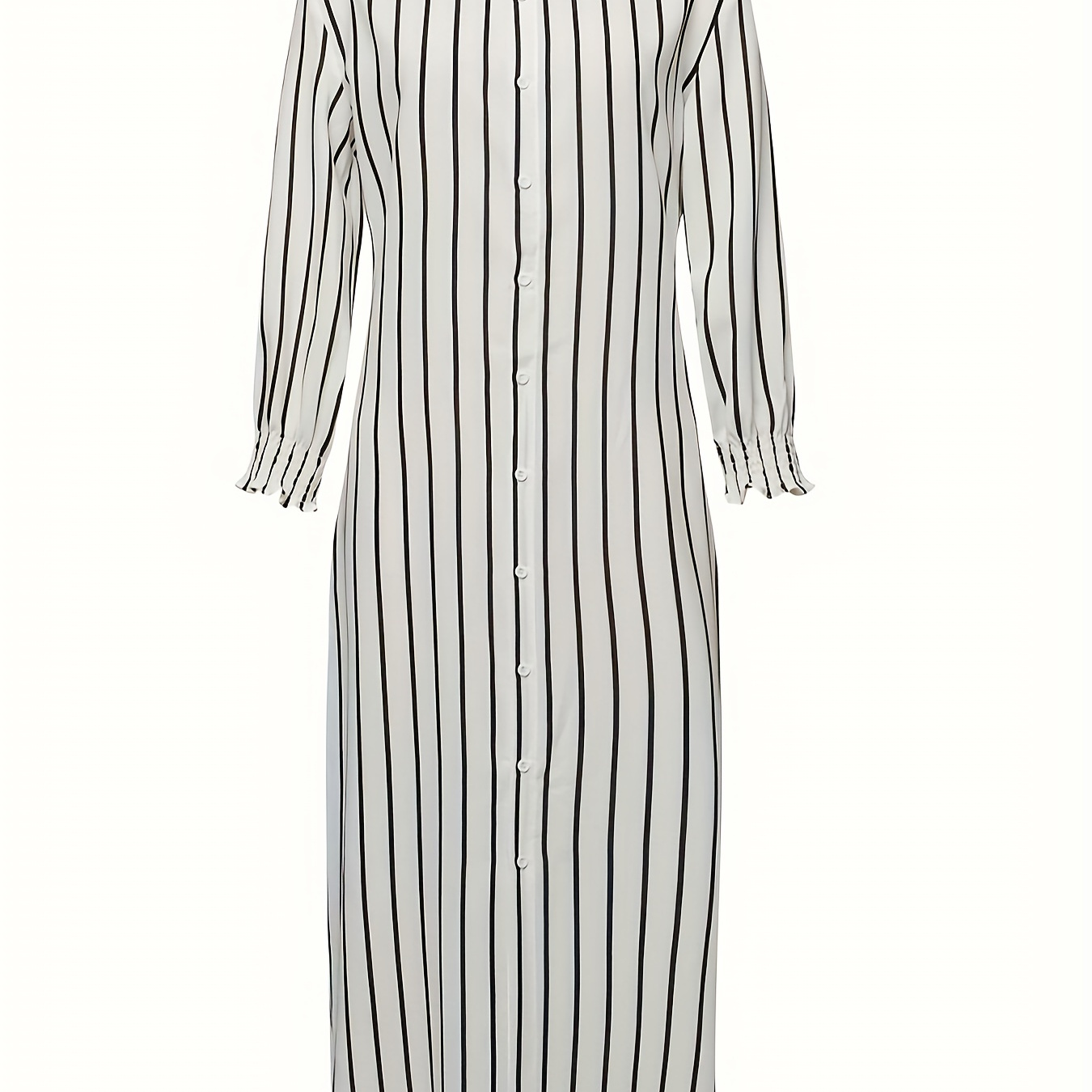 

Striped Print Button Front Dress, Casual Maxi Long Sleeve Dress, Women's Clothing