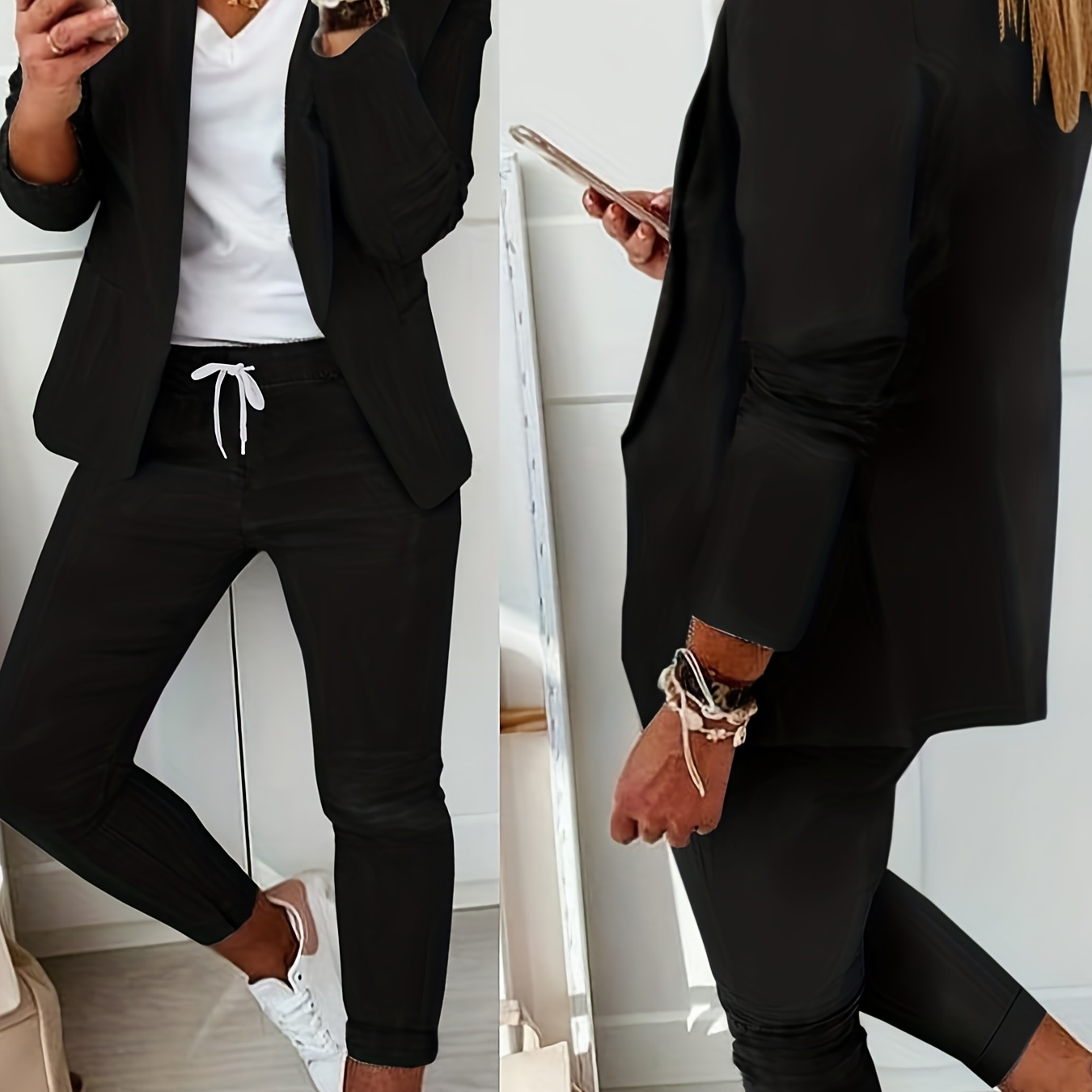Women's Solid Color Lapel Neck Pantsuits Professional Blazer - Temu Germany
