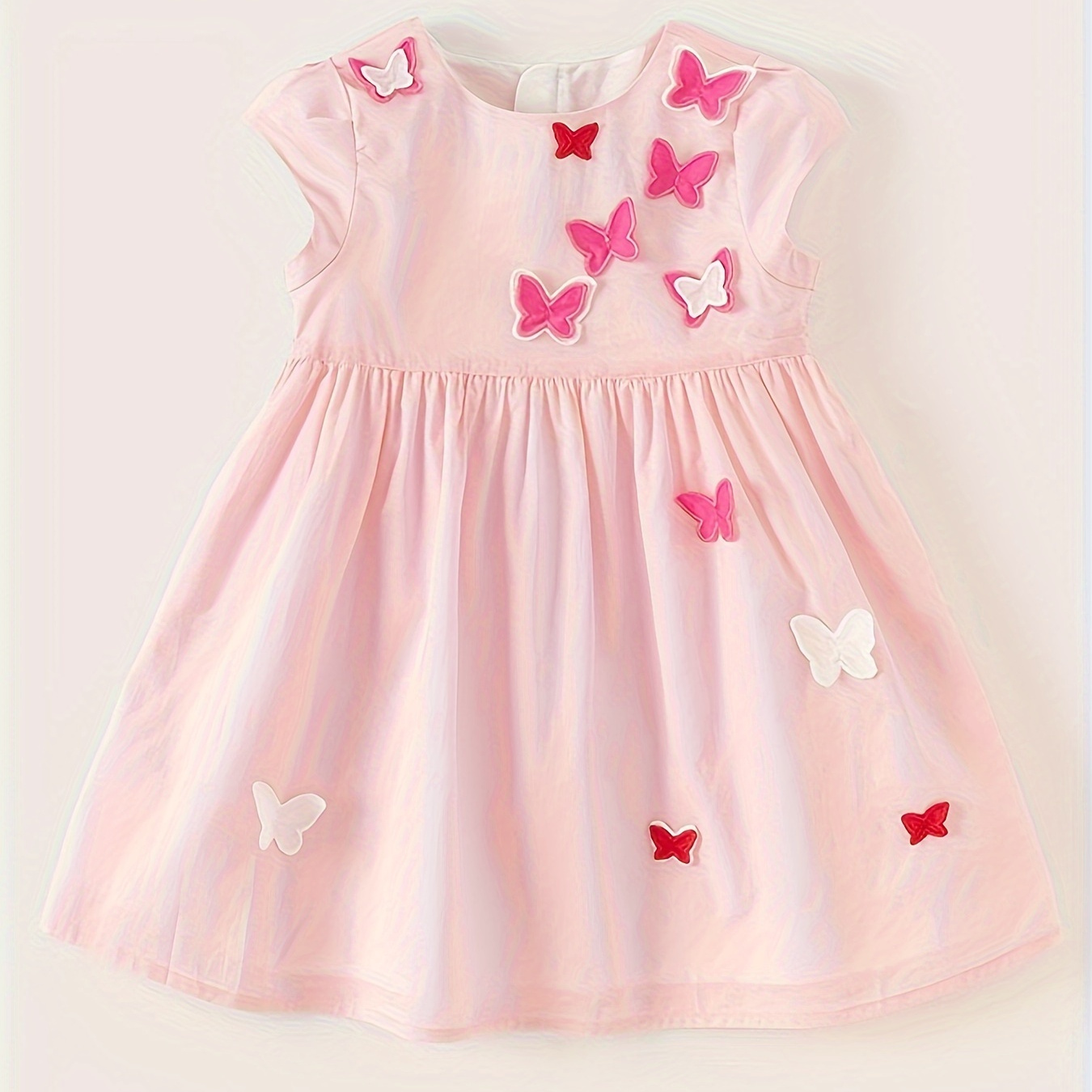 

Dave&bella Girls Breathable & Comfy Butterflies Applique Cap Sleeve Cotton Dress For Spring & Summer