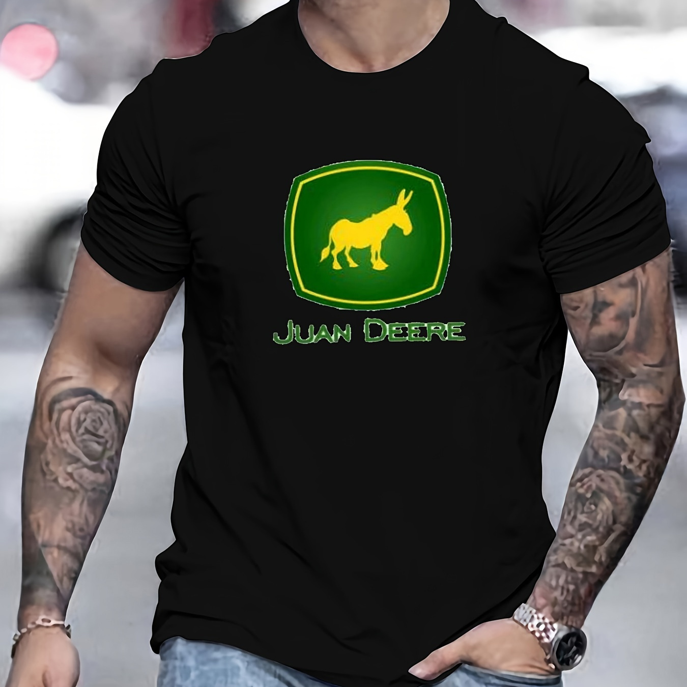 

Juan Deere Print Men's Crew Neck T-shirt, Short Sleeve Comfy Versatile Tee Tops, Summer Casual Clothing