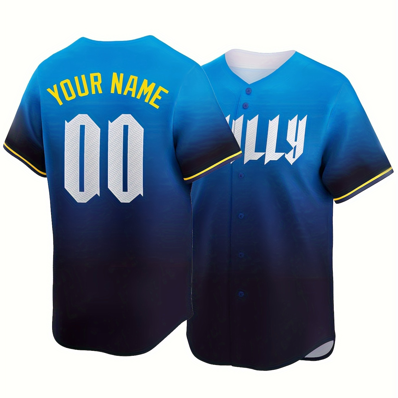 

Men's Gradient Color Baseball Jersey With Customized Name And Number, Comfy Top For Summer Sport