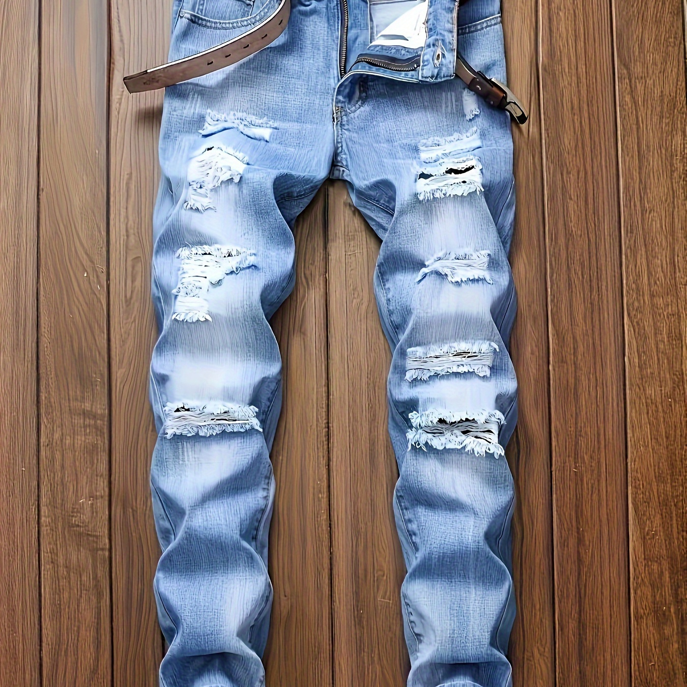 

Men's Gradient Color Ripped Denim Pants, Stylish Casual Street Style Jeans, Srtreetwear