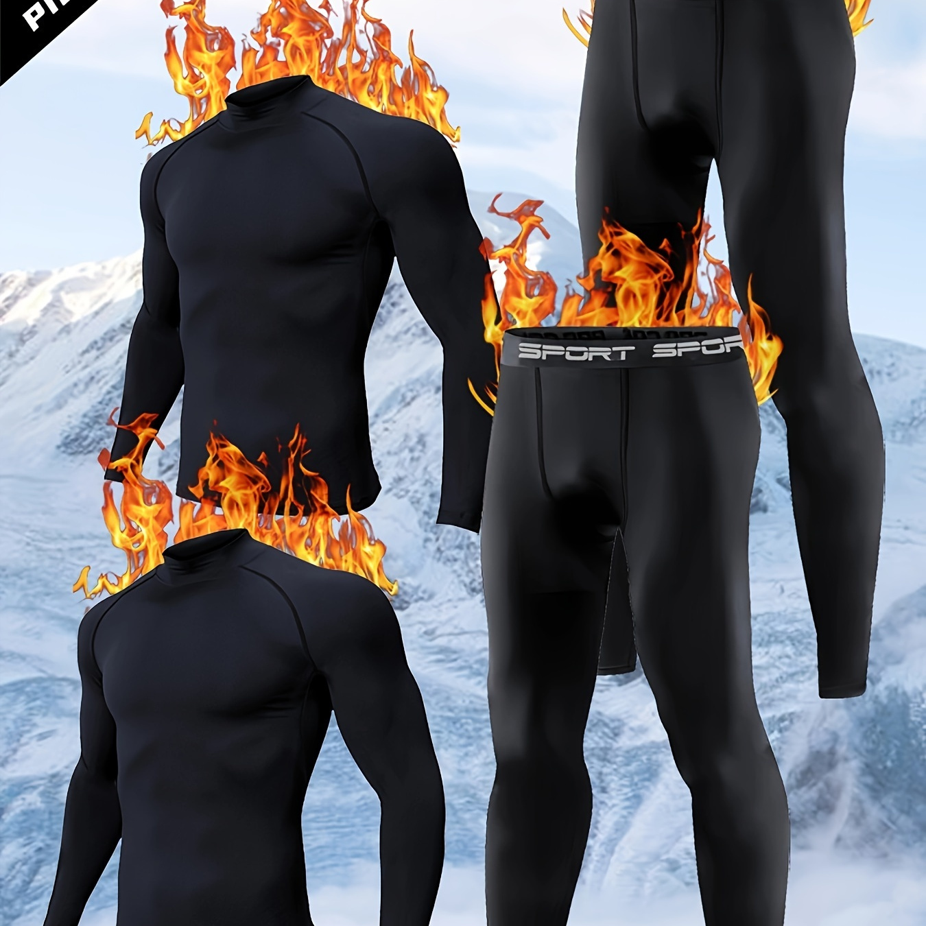 

Men's 4pcs Thermal Sportswear Set - Breathable & Stretchy, Running, Cycling & | Includes 2 Long Sleeve Tops & 2 Pants