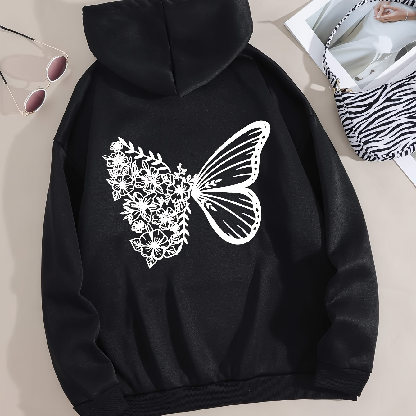 

Graphic Print Hoodie, Drawstring Casual Hooded Sweatshirt For Winter & Fall, Women's Clothing