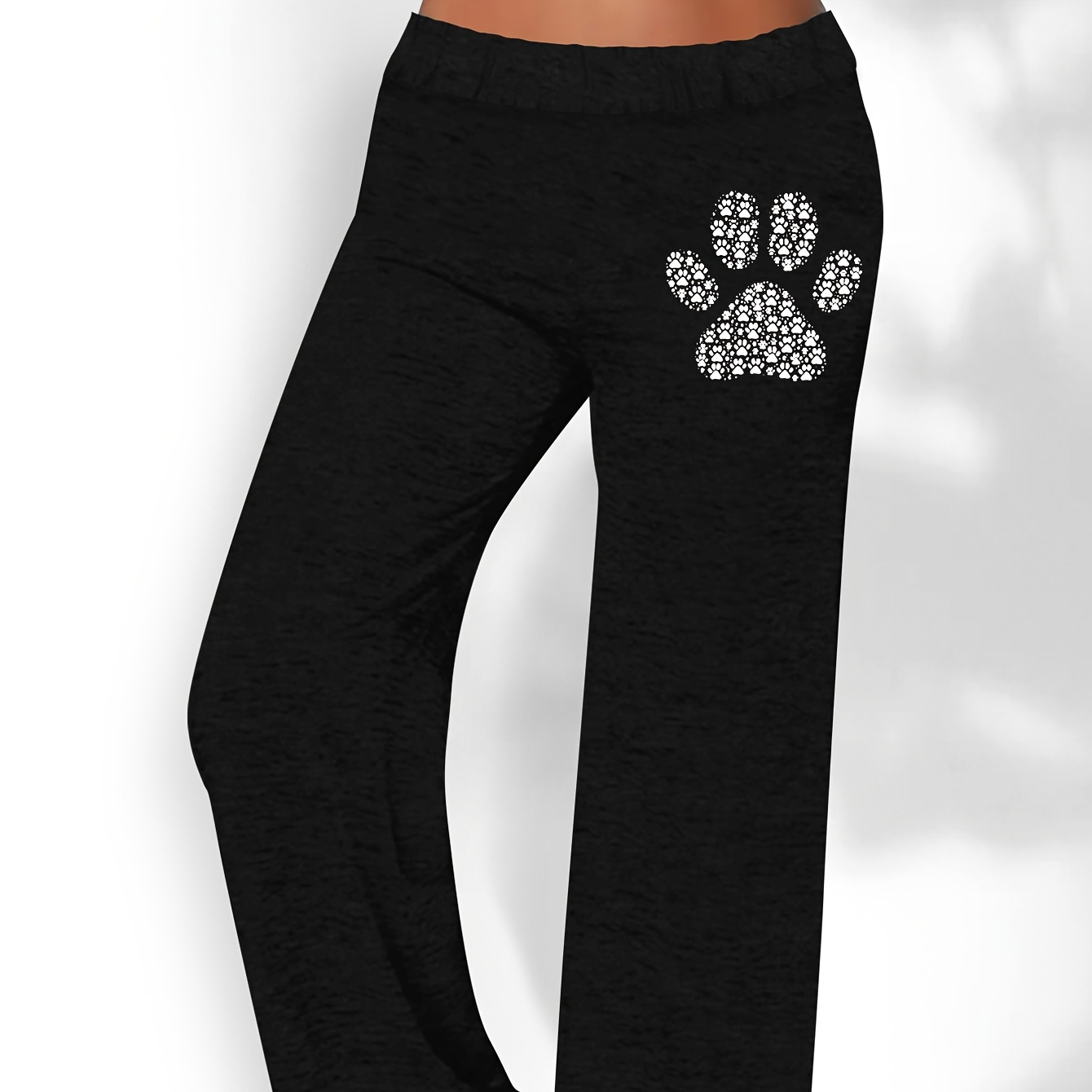 

Paw Print Wide Leg Pants, Casual Elastic Waist Pants For Spring & Fall, Women's Clothing