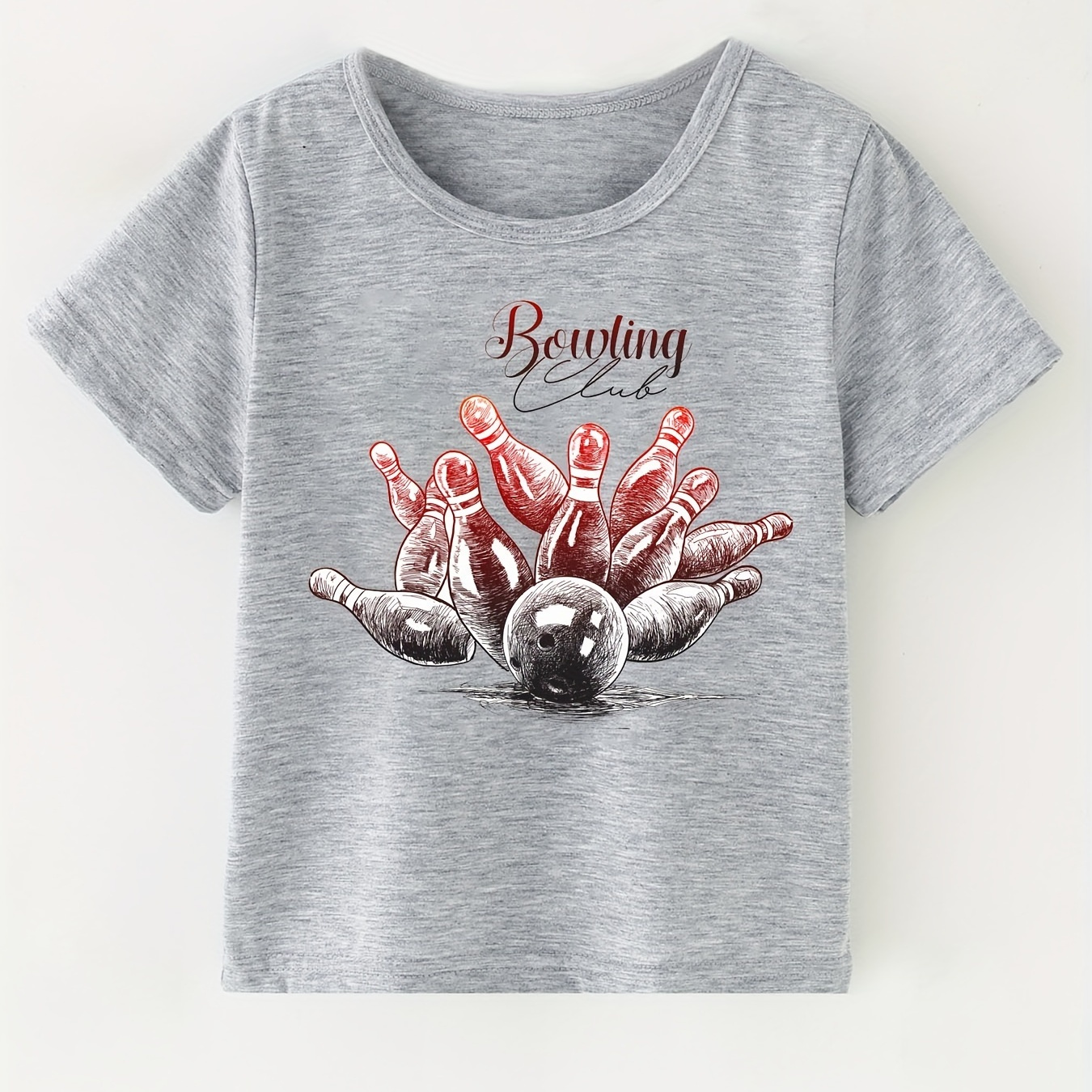 

Bowling Print Boys Creative T-shirt, Casual Lightweight Comfy Short Sleeve Tee Tops, Kids Clothes For Summer