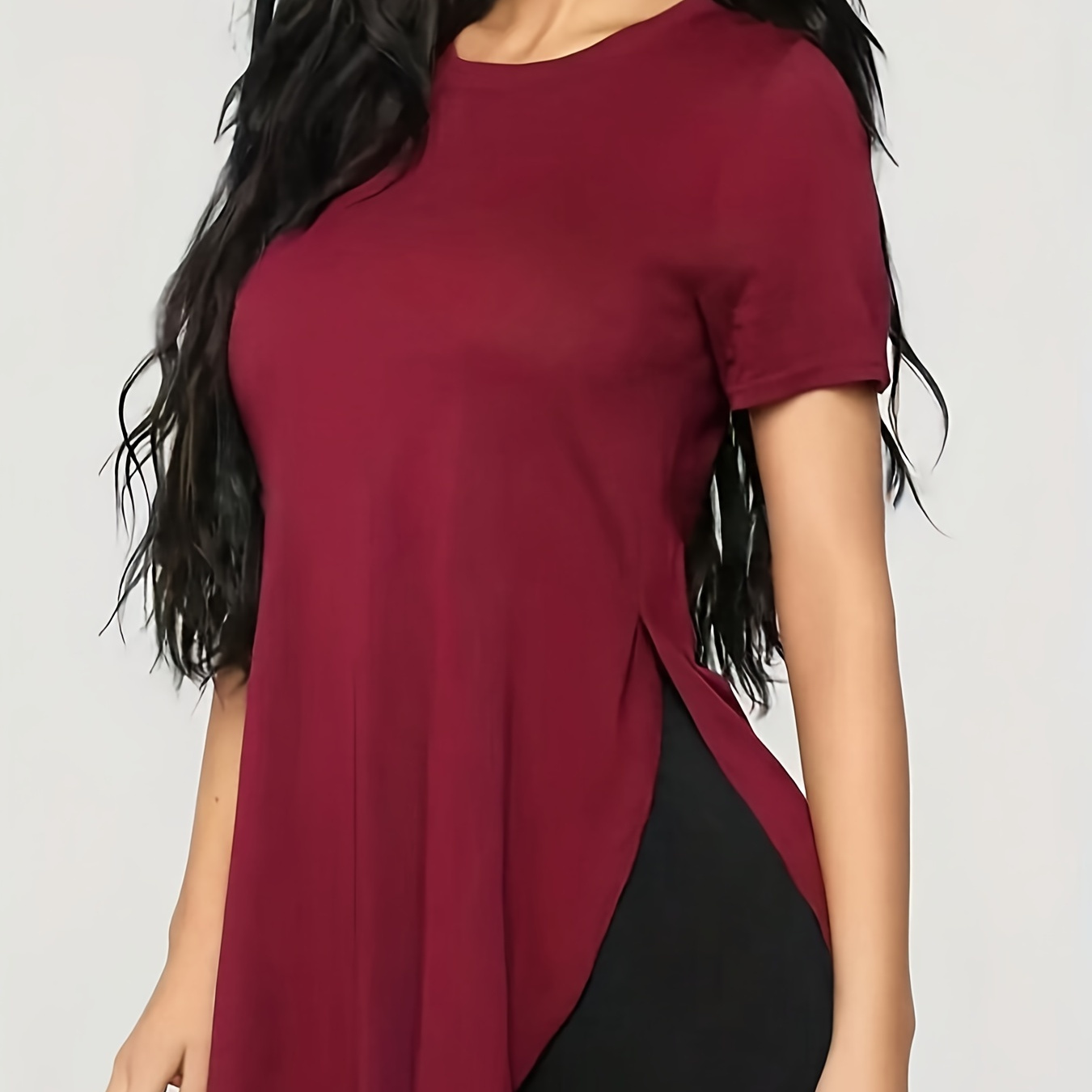 

Side Slit Crew Neck T-shirt, Casual Short Sleeve Top For Spring & Summer, Women's Clothing