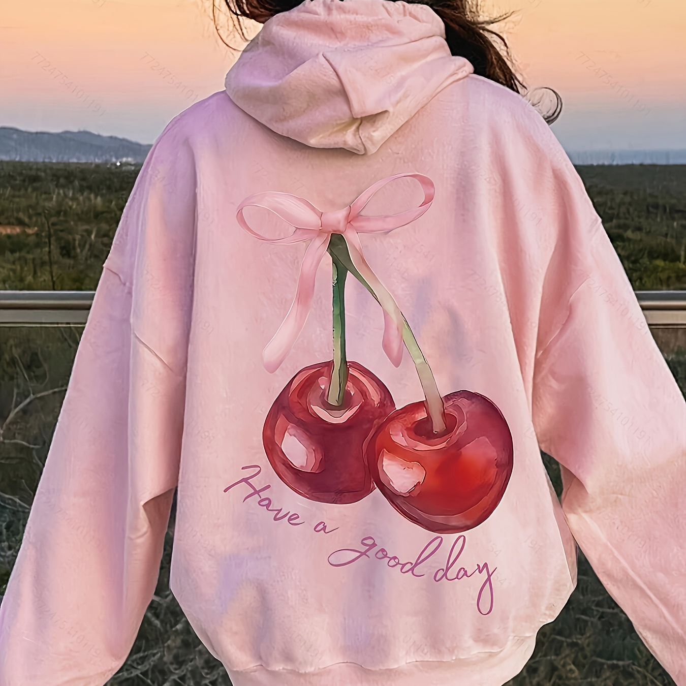 

Sweat à Capuche Décontracté pour Femme avec Imprimé Cerises - Confortable à Manches Longues avec Cordon de Serrage, Design Épaules Tombantes pour & l'Hiver