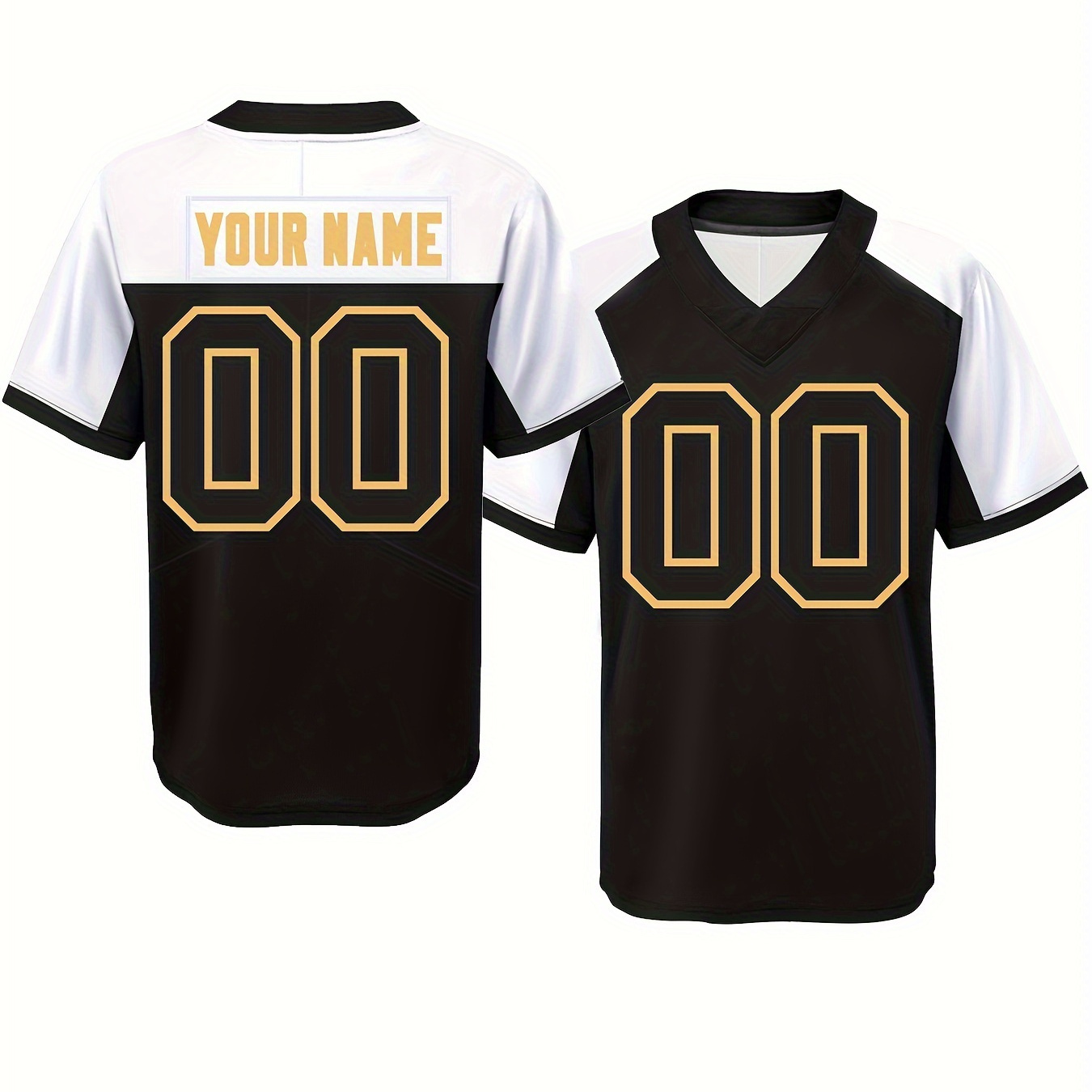 

Customizable Name And Number Design, Men's Color Blocked Short Sleeve Loose V-neck Embroidery Personalized American Football Jersey, Outdoor Rugby Jersey For Team Training