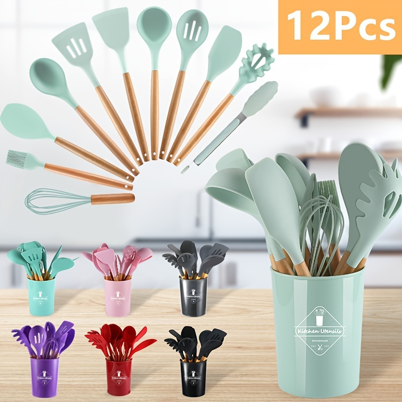 12PC Heat Resistant - Non-Stick Silicone Cooking Utensils With Storage –  Janeway Goods