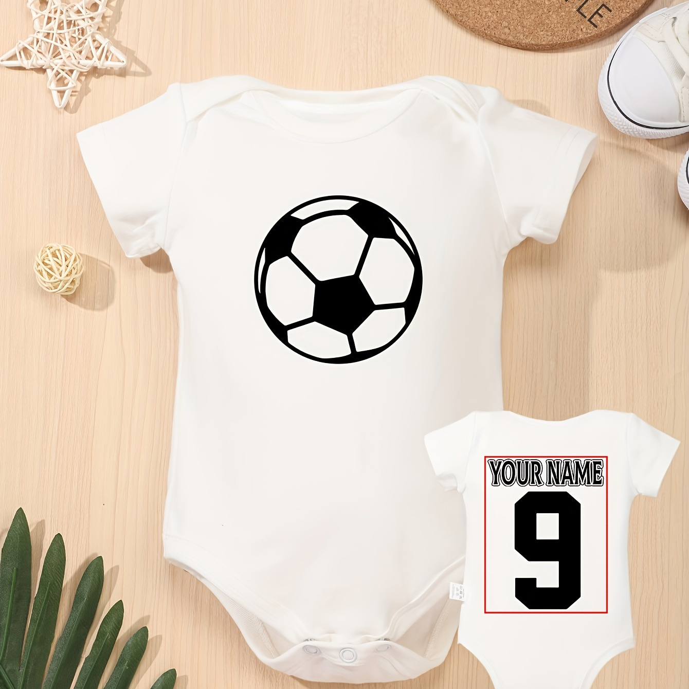 

Football Name & Number Sports Style Customized Clothing Comfortable Versatile Baby Short Sleeve Onesie Cozy Soft Romper Jumpsuit