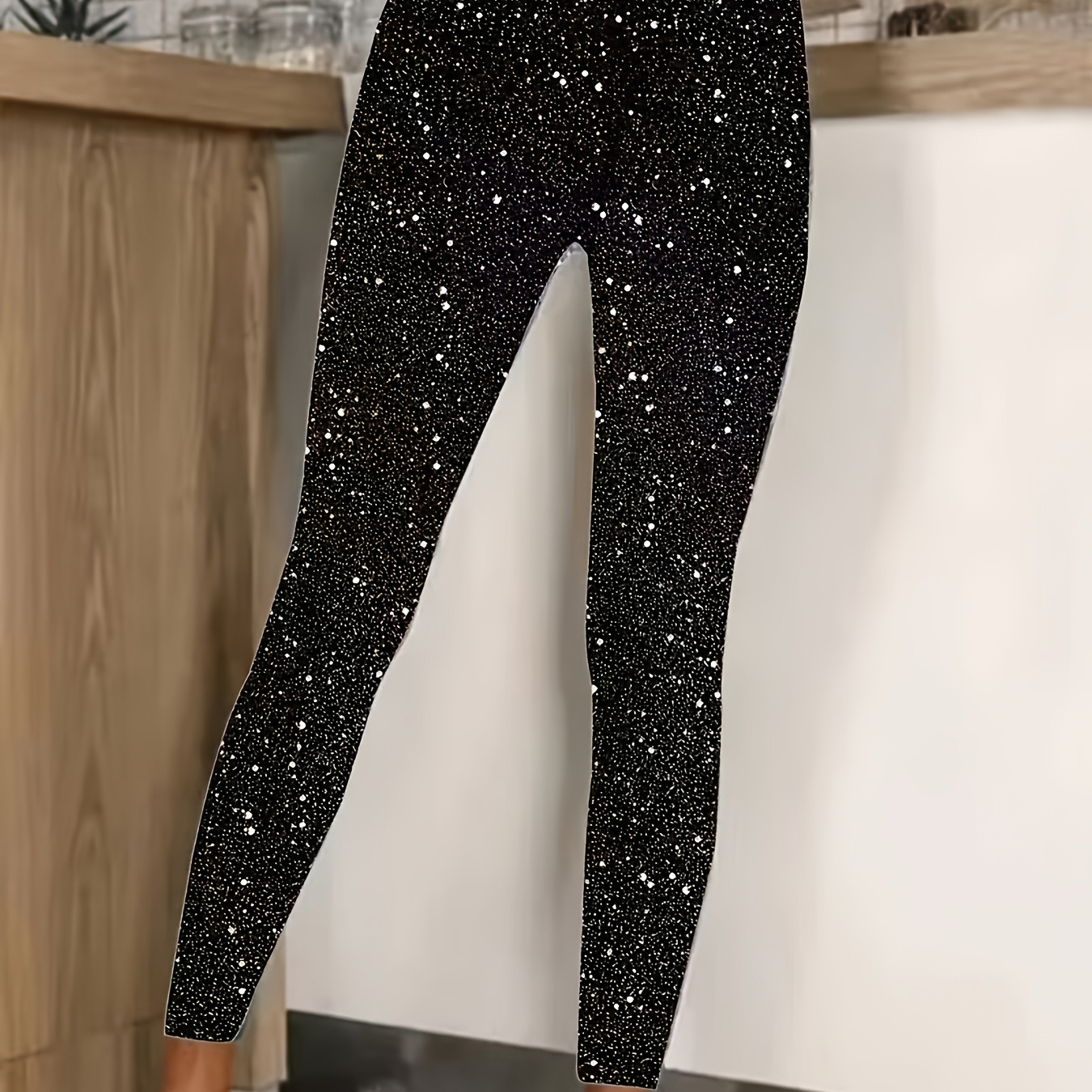 

Pantalon skinny argent grande taille pour femme, % polyester, tissu tricoté extensible, motif à décontracté, à en toute .