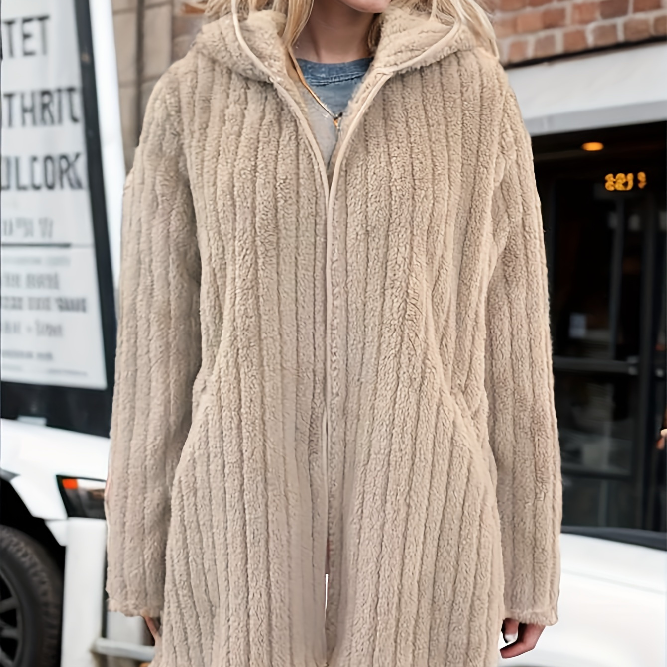 Manteau À Capuche En Peluche Solide, Vêtements D'hiver Décontractés À Manches  Longues Ouverts À L'avant, Vêtements Pour Femmes - Temu France