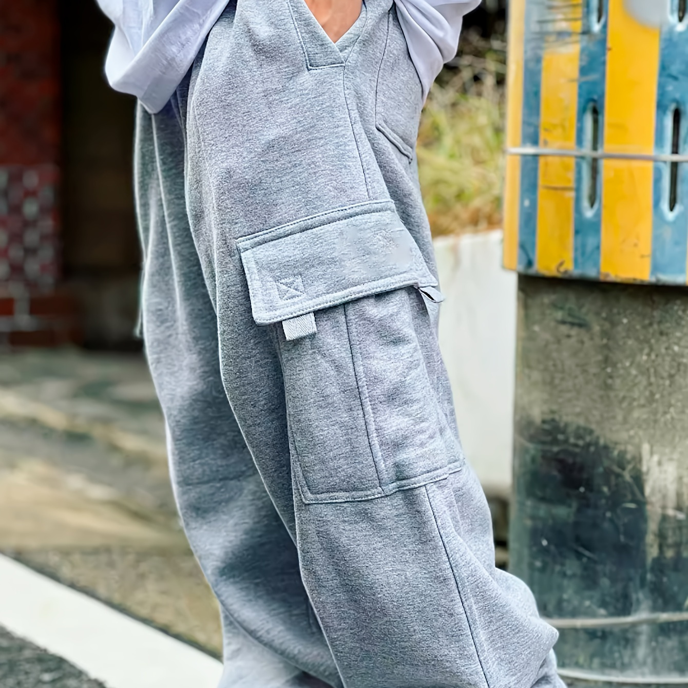

Men' Color Design Cargo Pants, Casual Comfy Pants Outdoor Trousers