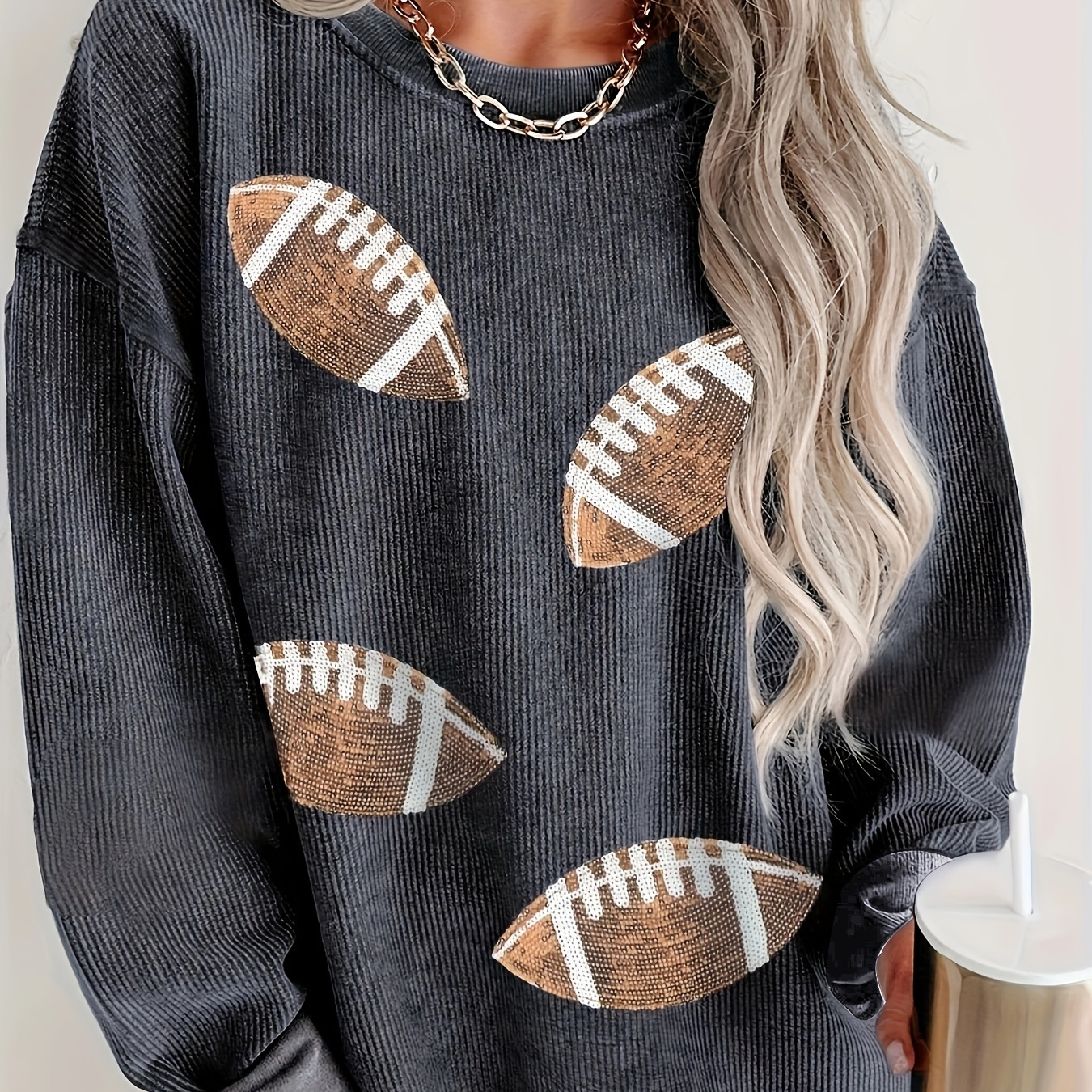 

Rugby Print Pullover Sweatshirt, Casual Long Sleeve Crew Neck Sweatshirt For Fall & Winter, Women's Clothing