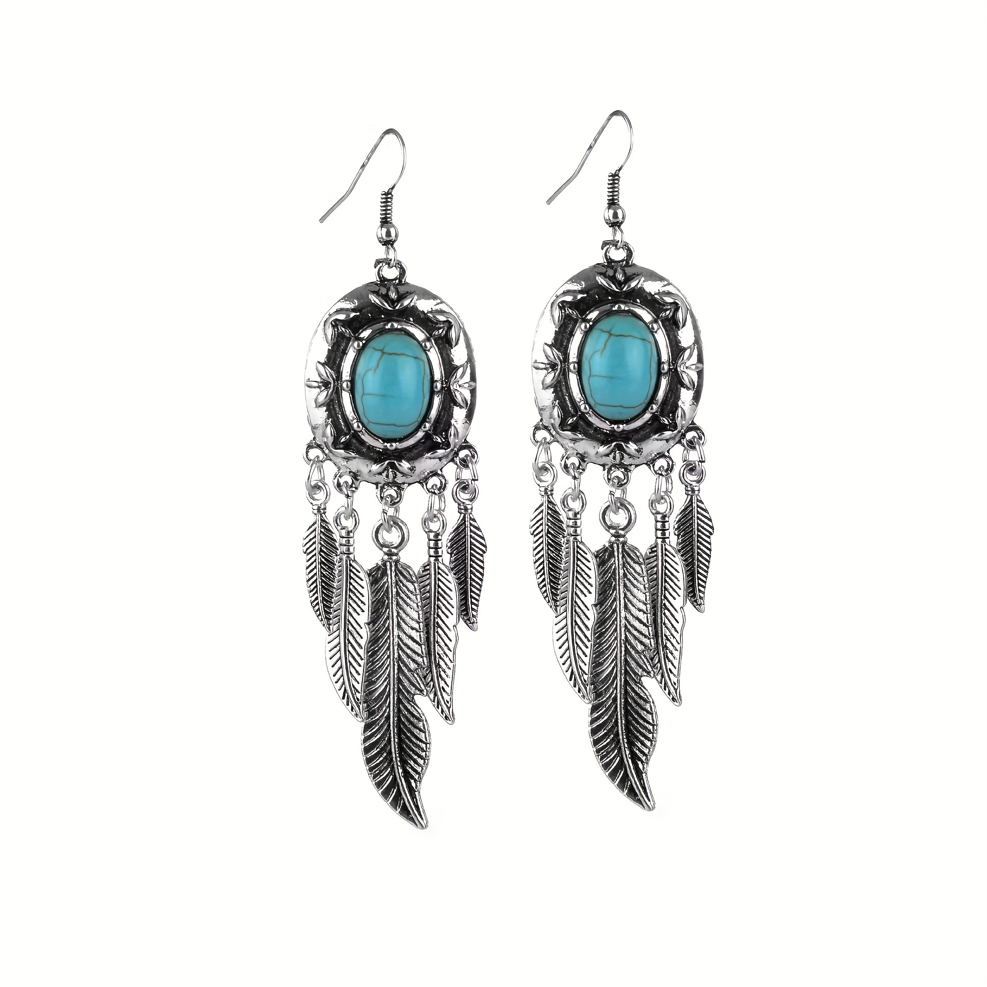 

Leaf Design Faux Turquoise Drop Earrings Vintage Tassel Elegant Dangle Earrings Boho Earrings For Women Jewelry Accessories