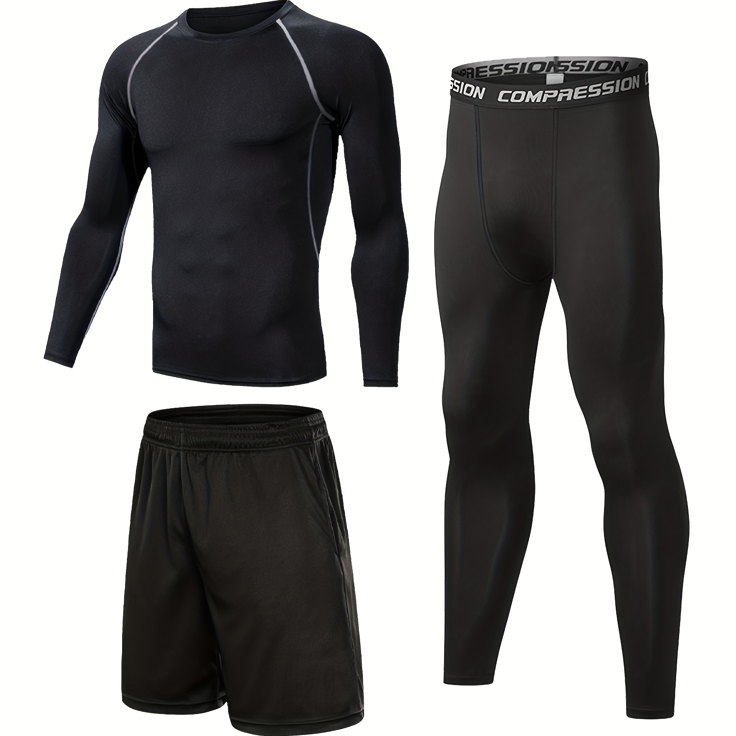 Men's Long Sleeve T shirt + Shorts + Leggings Quick drying - Temu