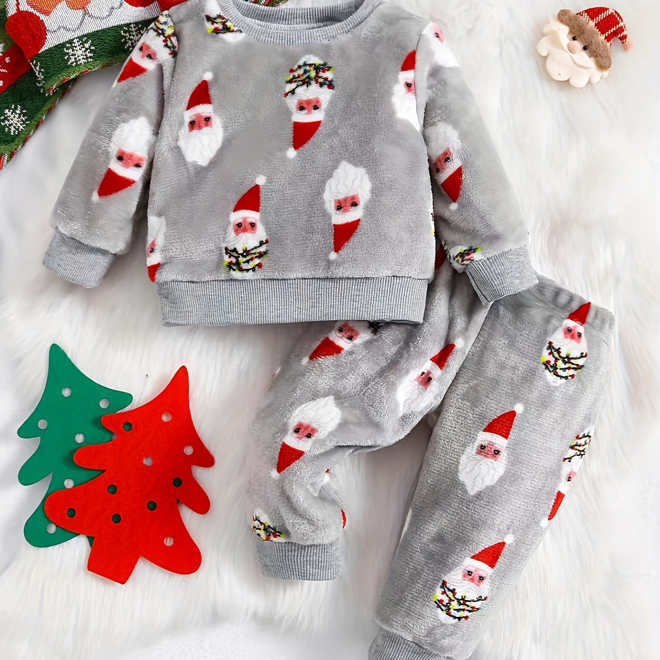 

Baby Boys Christmas Fashion Autumn Winter Flannel Suit Children's Warm New Sweatshirt + Pants Two-piece Set