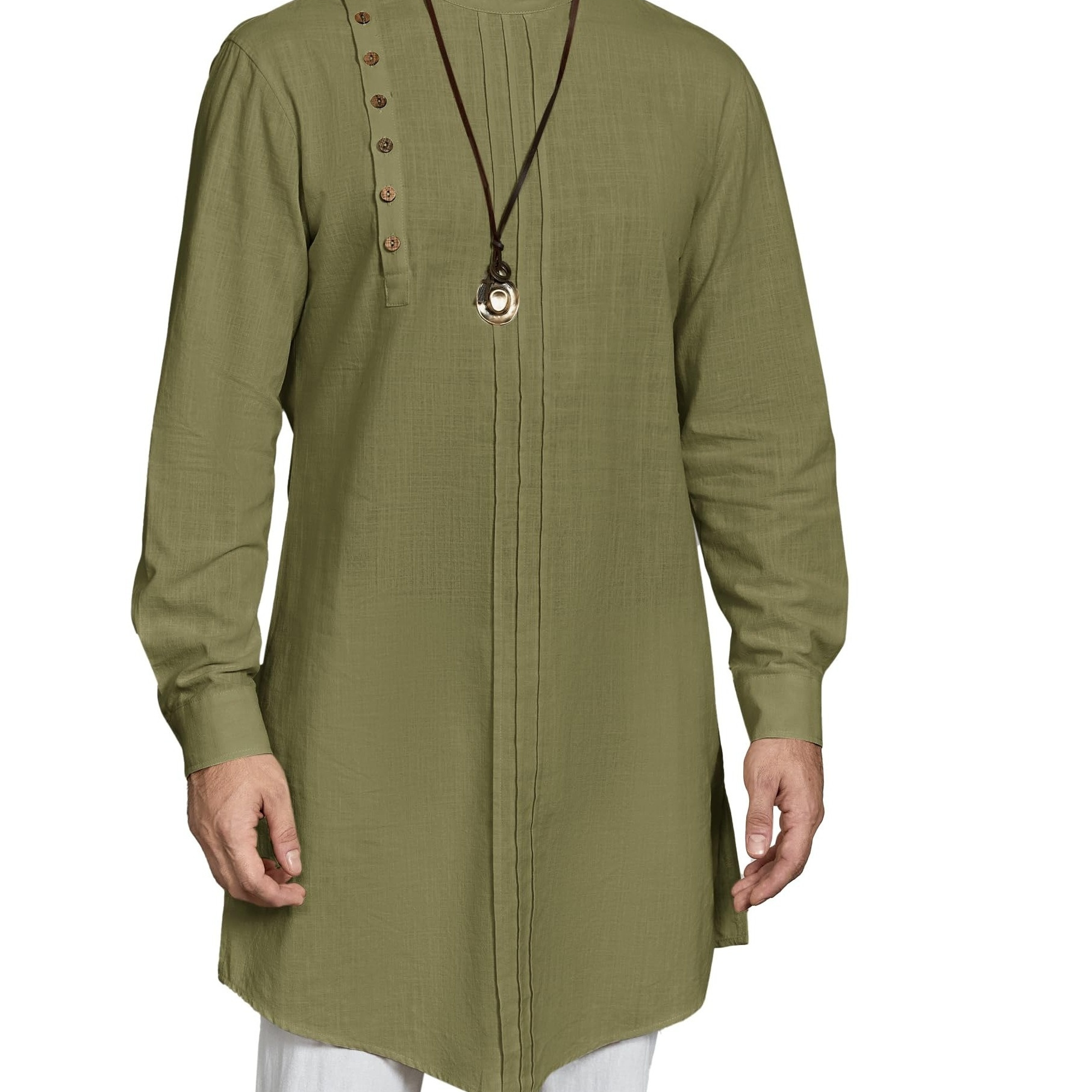 

Men's Button Cotton Robe Long Sleeve Kaftan Thobe Gown Casual Shirt For Beach