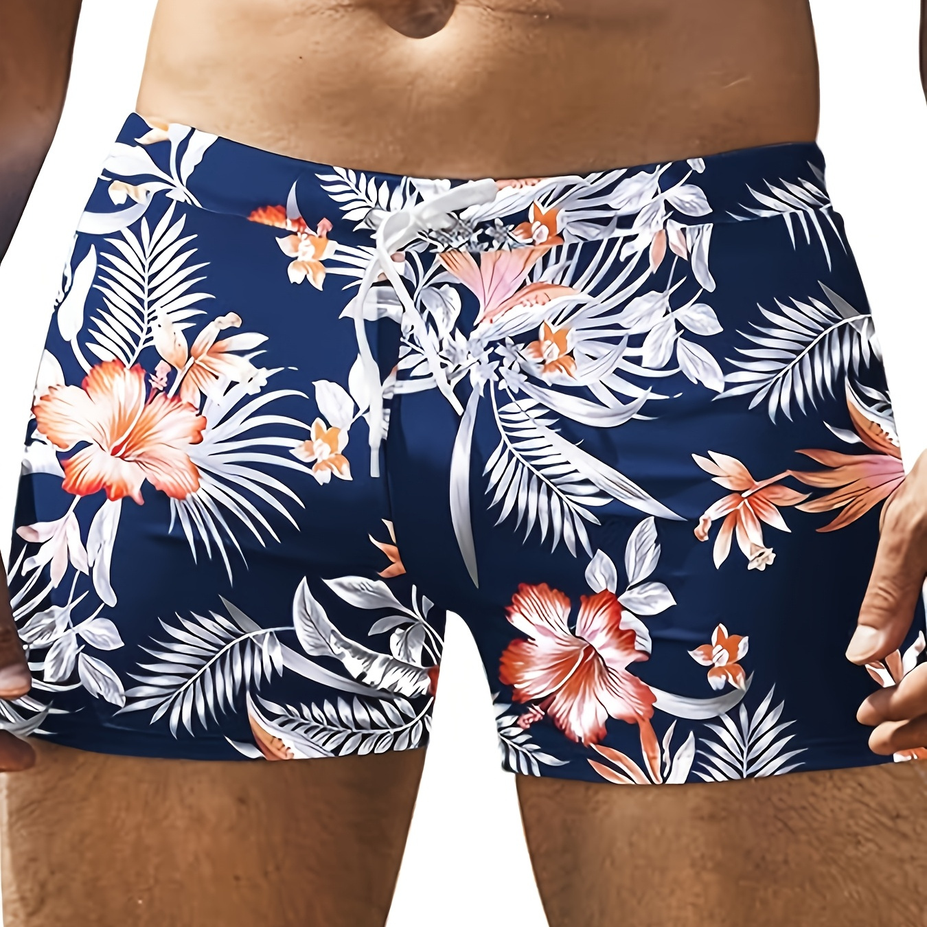 

Oudasi Men's Fashionable Floral Print Swim Trunks With Drawstring Waist - Quick-dry, Stretch Nylon Fabric, Comfortable & Stylish For Beach & Poolside Activities, Bathing Suits