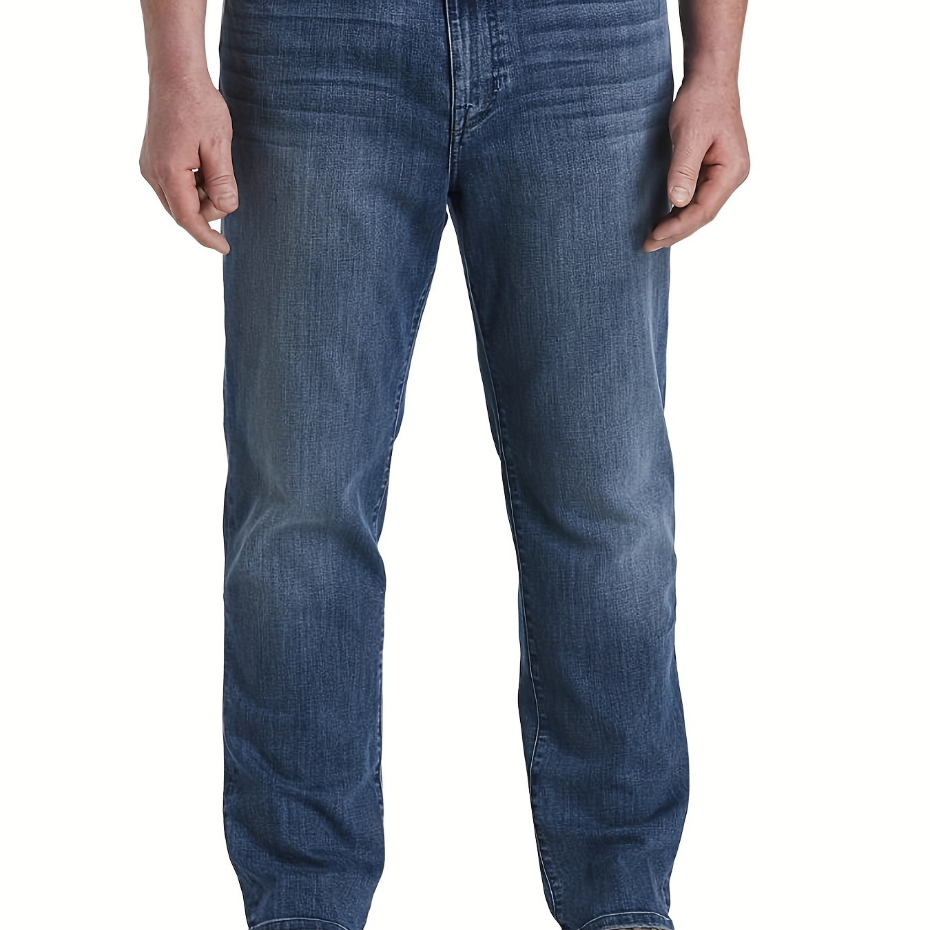 Men's Plus Size Solid Color Loose Straight Leg Jeans, Long Pants With Button Suitable Business For Big And Tall Guys