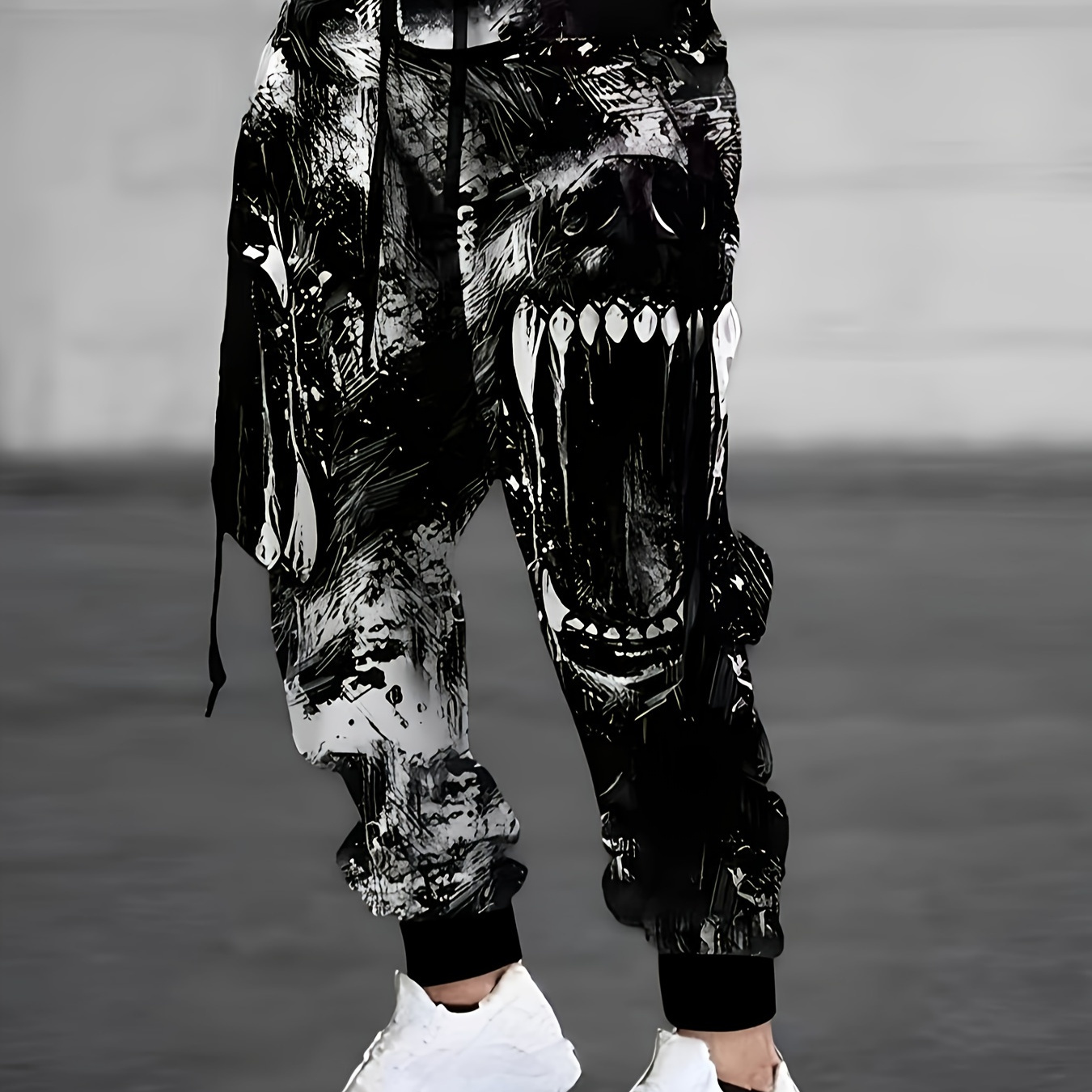 

Street Style Men's Chic Animal Pattern Print Footed Trousers With Waist Drawstring For Casual Daily Wear