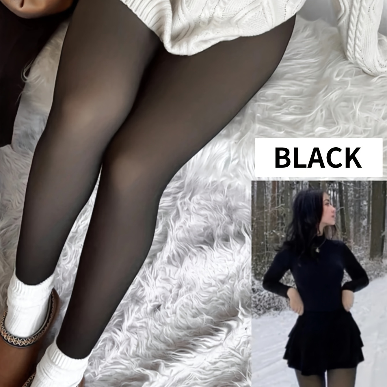 TEMU 1pair Thickened Thermal Pantyhose High, Translucent, High Waist Tights For Women, Suitable For Autumn And Winter, Solid Color, High Stretch Fabric - Ekq