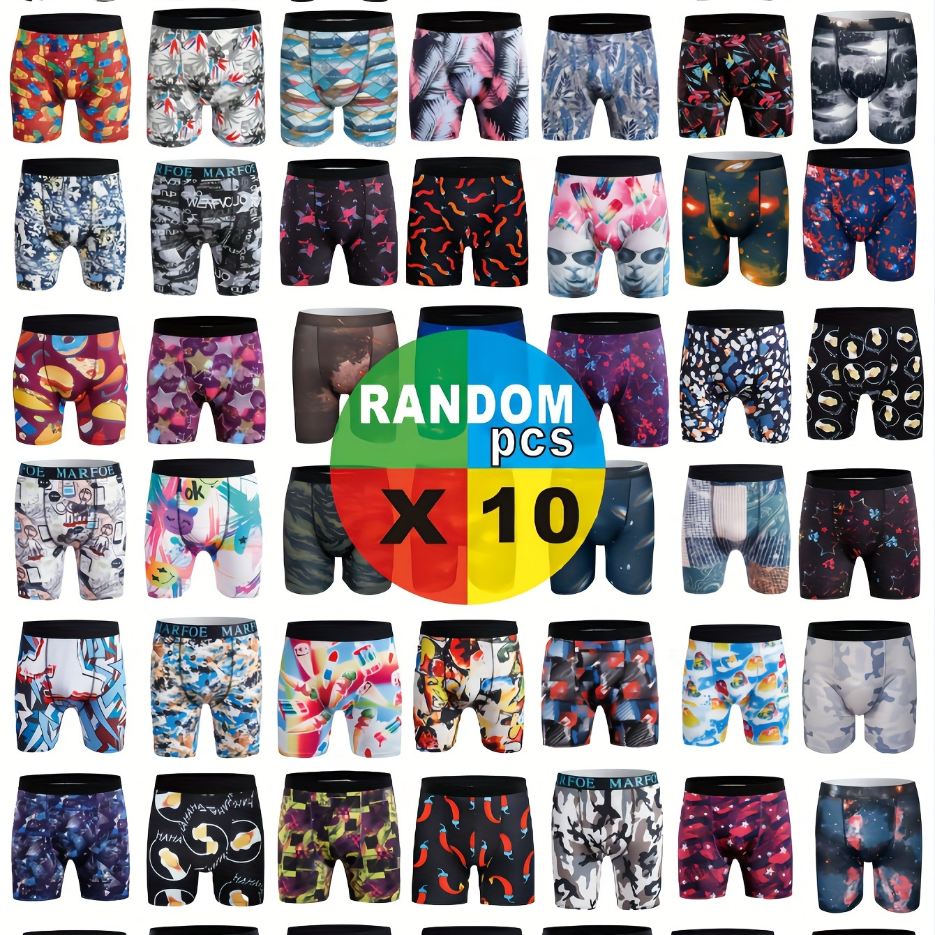 

Stylish Hot Series - 10 Pcs Men's Trendy Print Long Boxer Briefs - Comfy & Antibacterial & Breathable Underwear Set