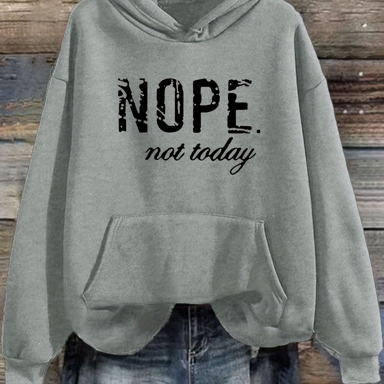 

Nope Print Hoodie, Casual Long Sleeve Kangaroo Pocket Drawstring Hoodie Sweatshirt, Women's Clothing